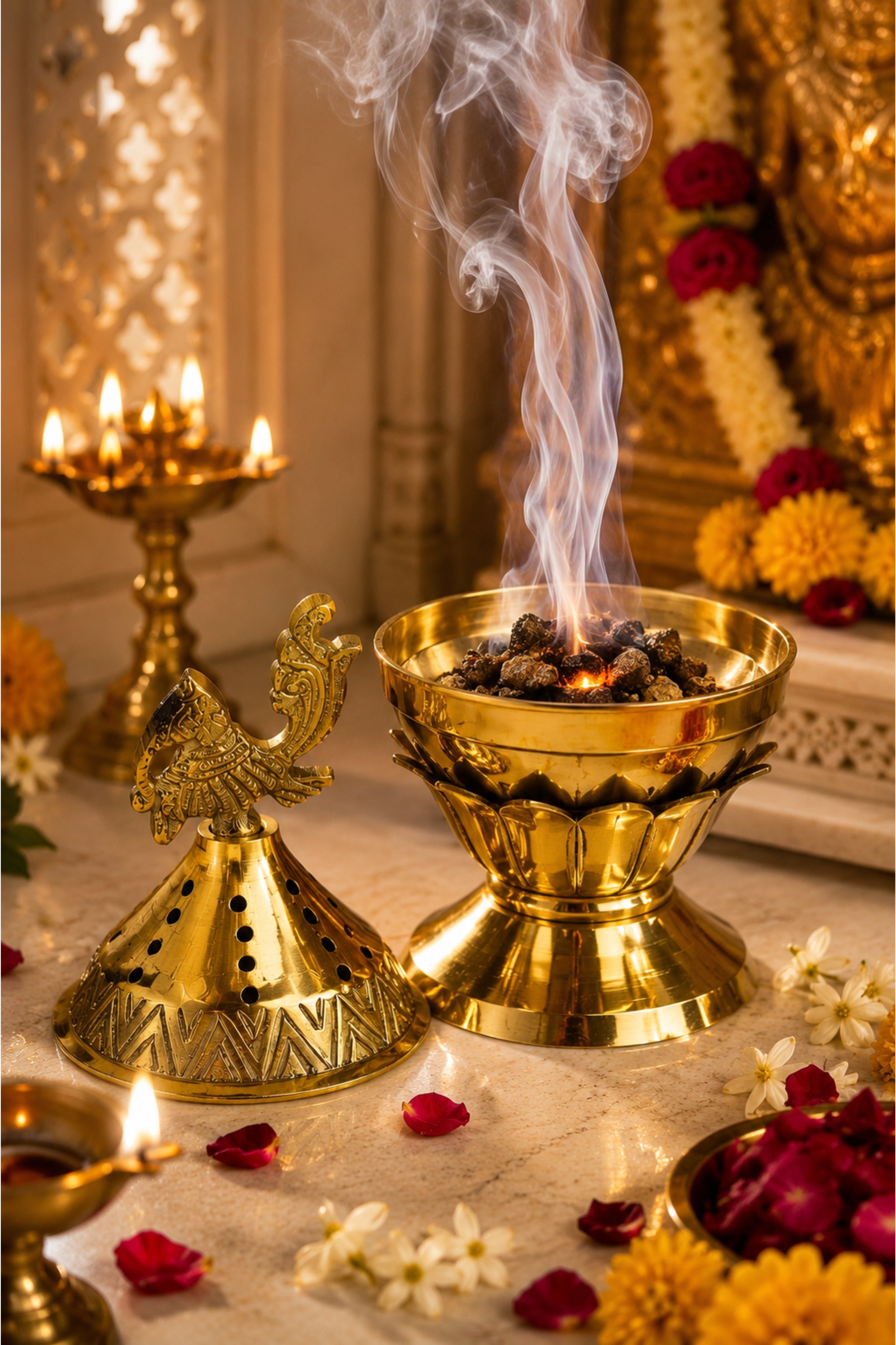 Brass Loban Incense Burner | Peacock Design Dhoop Dani Dhuni Sambrani Bakhoor Burner | Decorative Incense Holder for Home & Temple