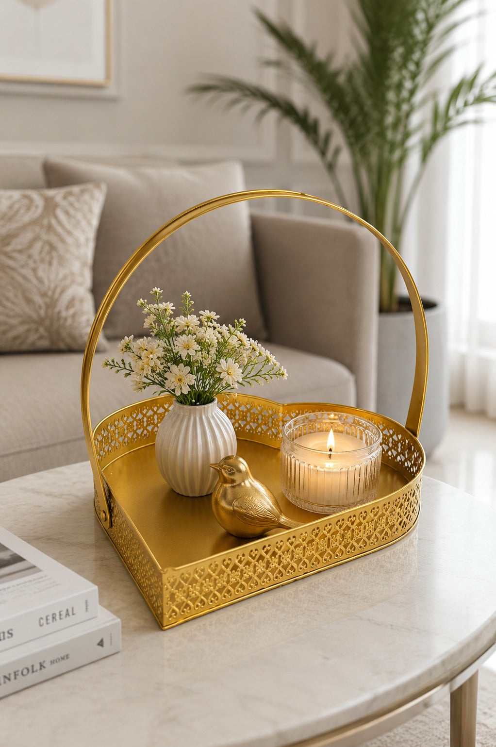 Premium Large Heart-Shaped Metal Gift Hamper Basket with Handle | Decorative Gold Serving Tray for Dry Fruits, Chocolates, Gifts & Festive Hampers | Luxury Organizer for Home Décor, Weddings & Diwali