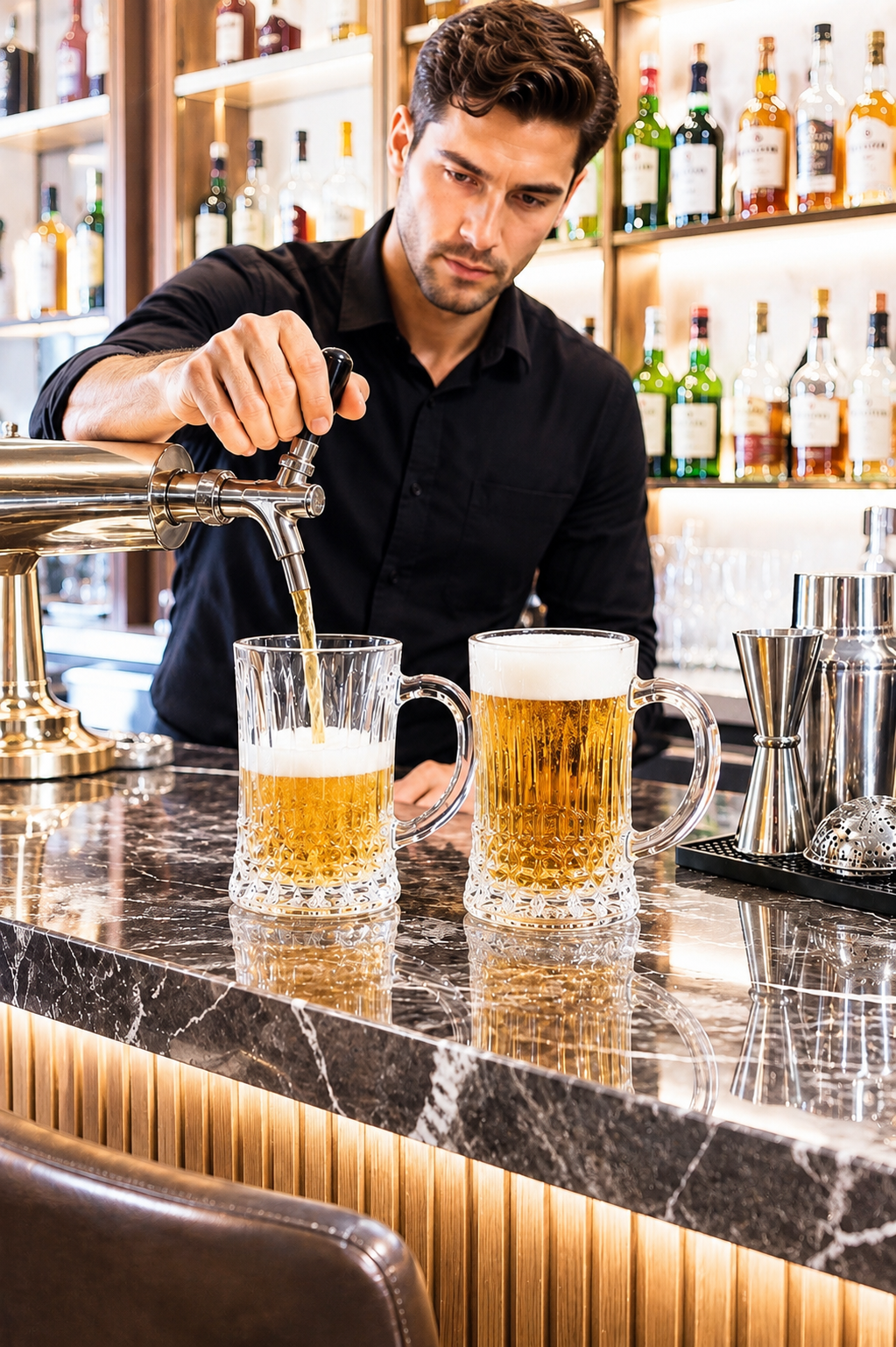 Premium Glass Beer Mug 600 ML With Handle | Heavy Thick Beer Stein For Beer Coffee Juice Water | Classic Bar Mug For Home Pub & Gifting