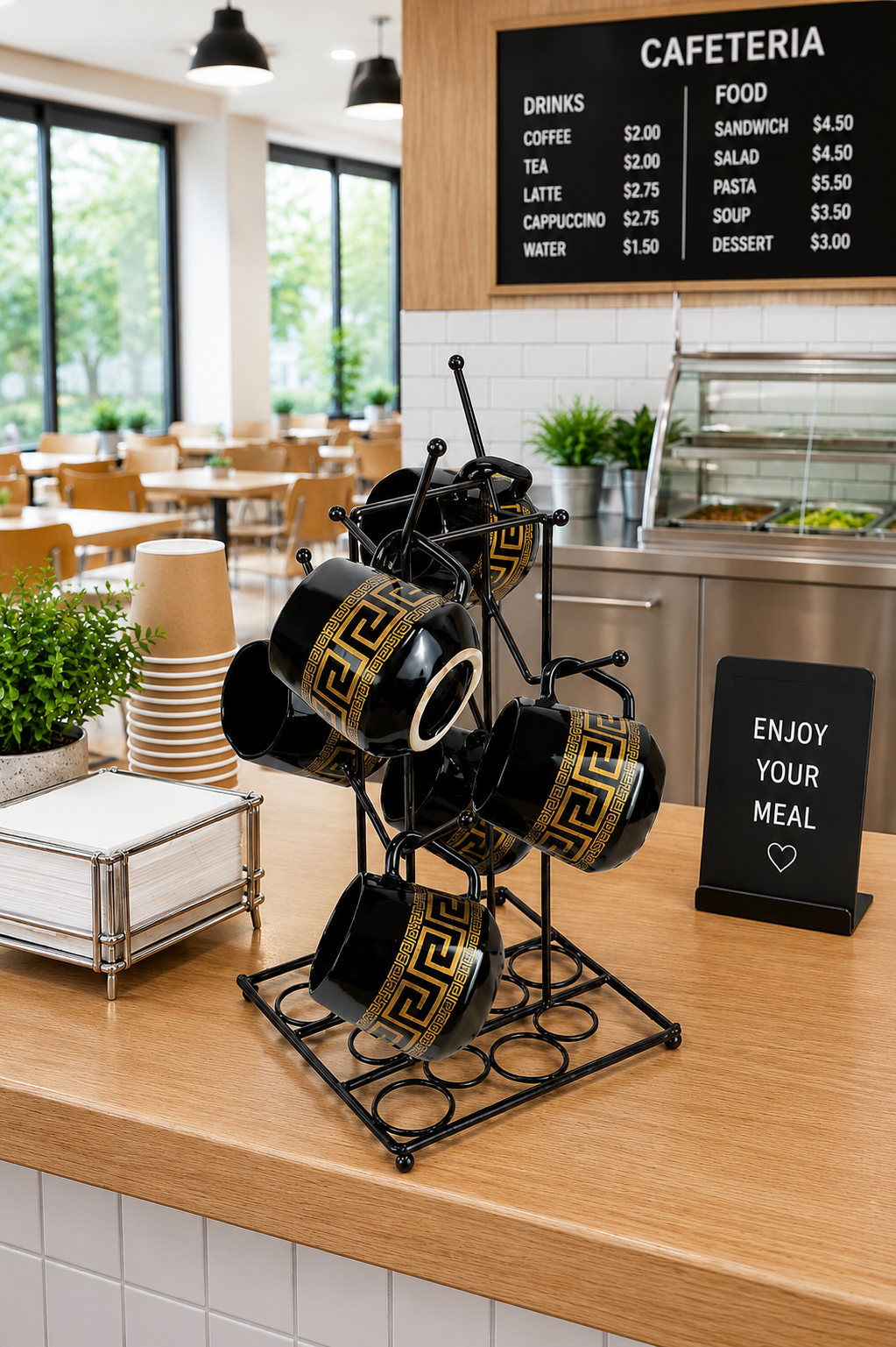 6 Cup Mug Tree Stand | Metal Coffee Mug Holder Stand for Kitchen Counter | Space Saving Mug Organizer Rack | Durable Cup Storage Stand for Home, Office & Café