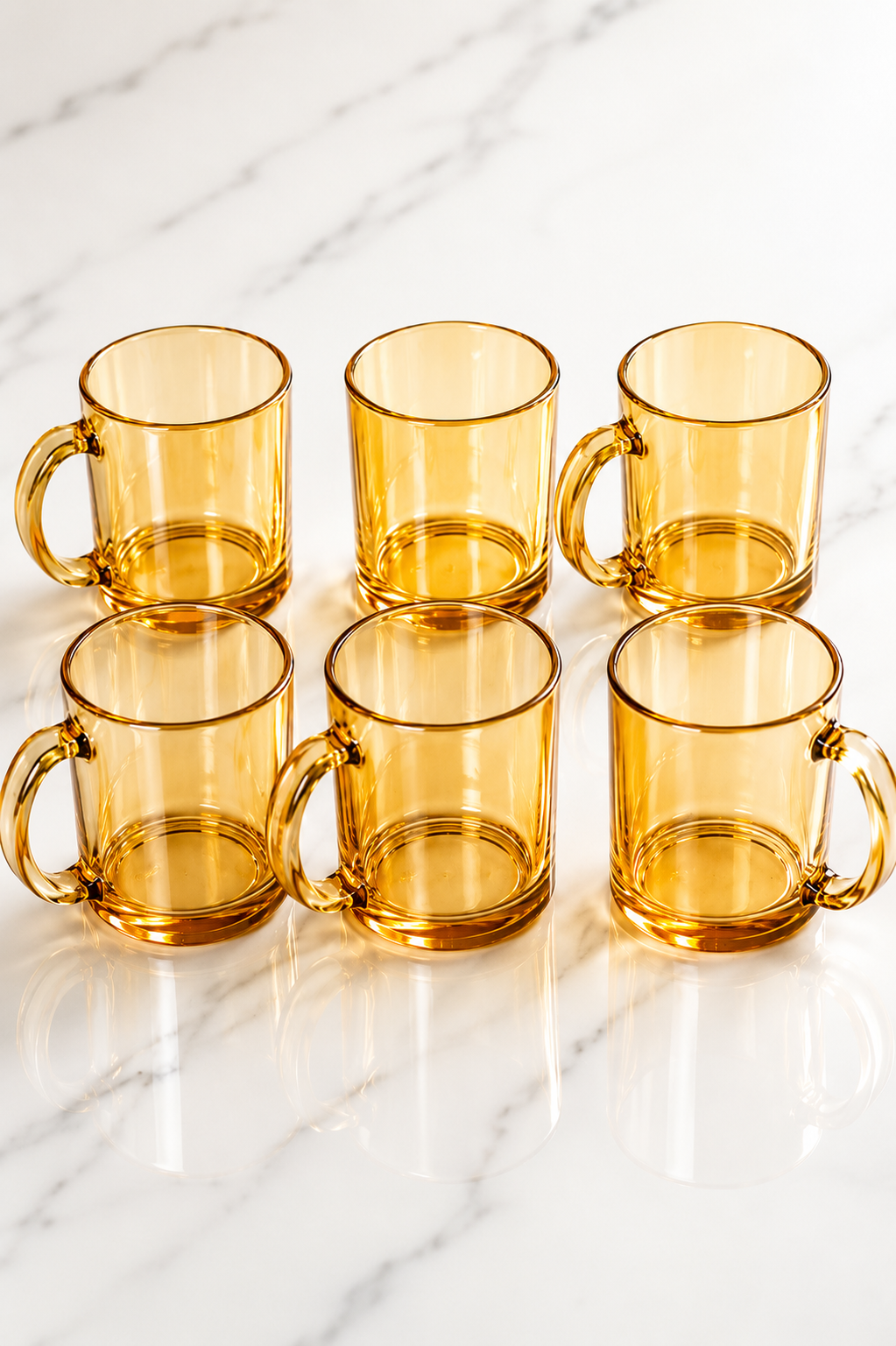 Premium Amber Glass Cup Set with Metal Stand | 6 Pcs Transparent Tea & Coffee Cups (300 ml) | Elegant Glassware with Space-Saving Holder | Durable Designer Drinkware for Home, Kitchen & Gifting
