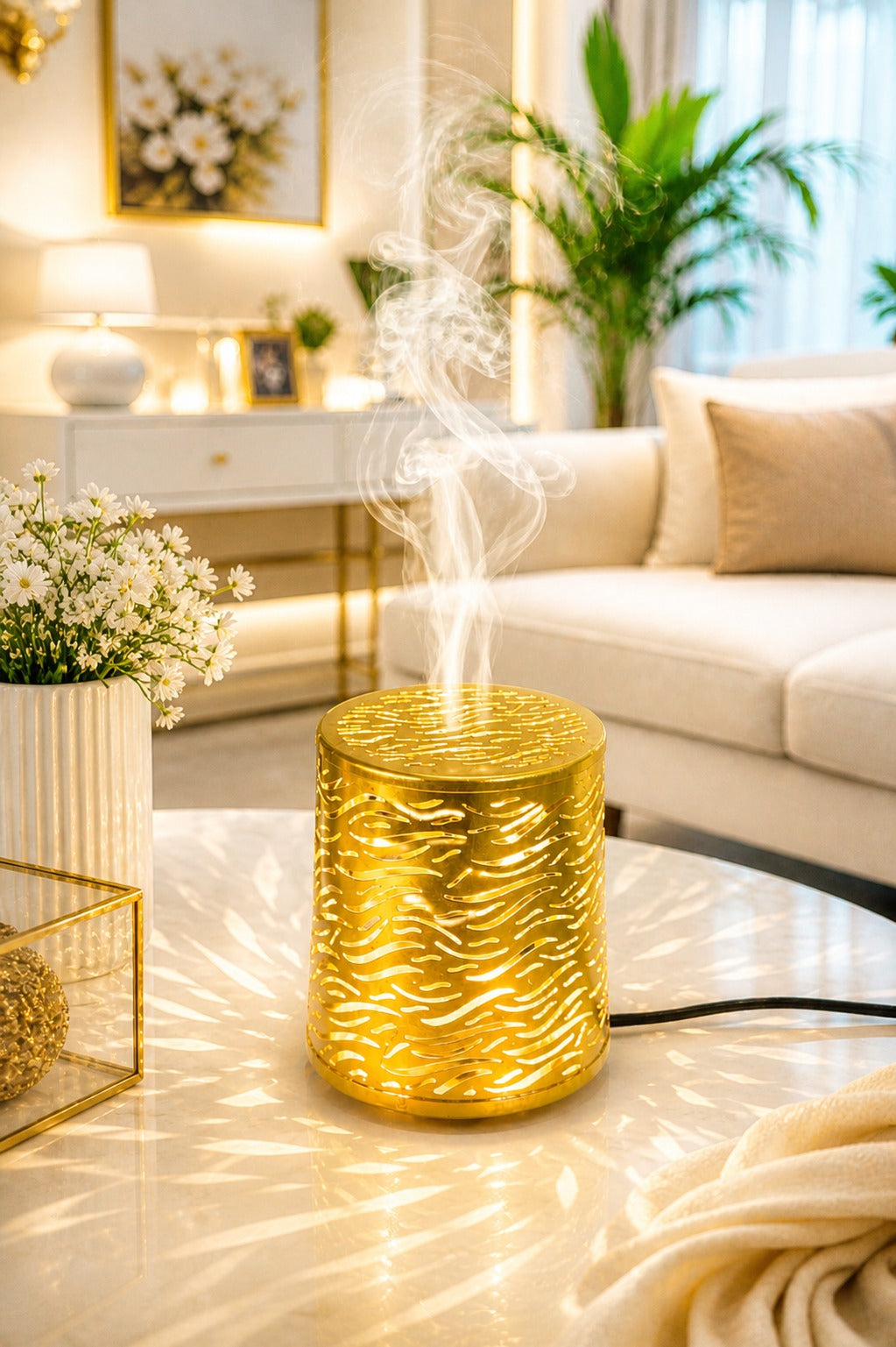 Electric Metal Aroma Diffuser Lamp With Glass Bowl | Premium Cutwork Design | Home Decor & Fragrance Burner With Free 10 Ml Aroma Oil & 2 Bulbs
