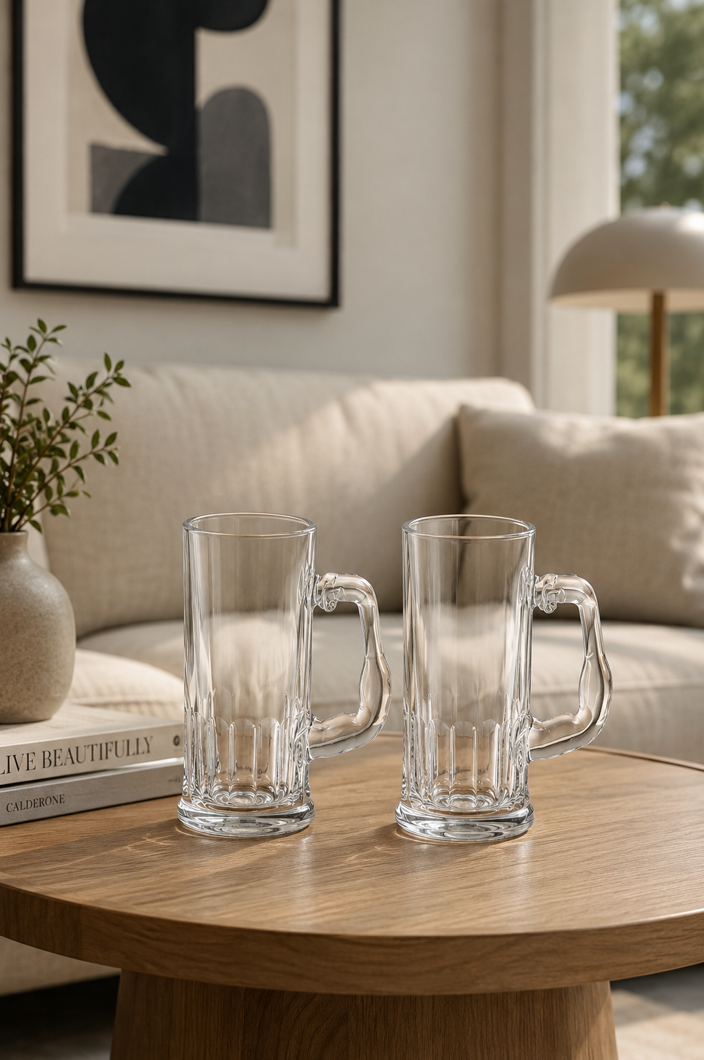 Premium Glass Beer Mug 600 ML | Heavy Thick Beer Stein with Handle | Frosted Style Large Beer Glass for Beer, Water, Juice & Drinks | Lead-Free Durable Mug