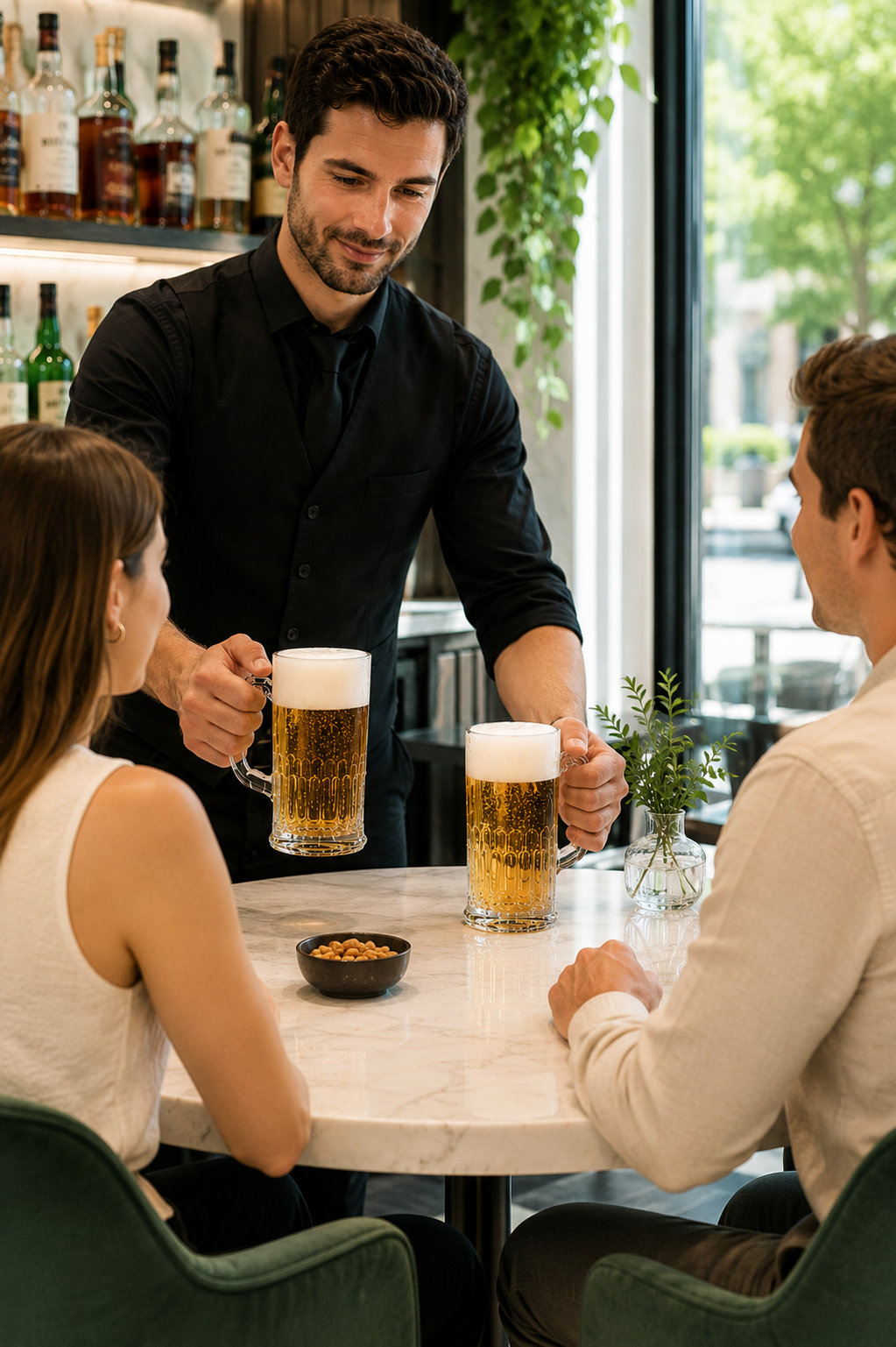 Premium Beer Mug Glass Set with Decorative MDF Serving Tray | 2 Crystal Clear Heavy Beer Mugs with Resin Art Tray | Large Glass Beer Mugs for Beer, Juice, Coffee & Home Bar Gift Set