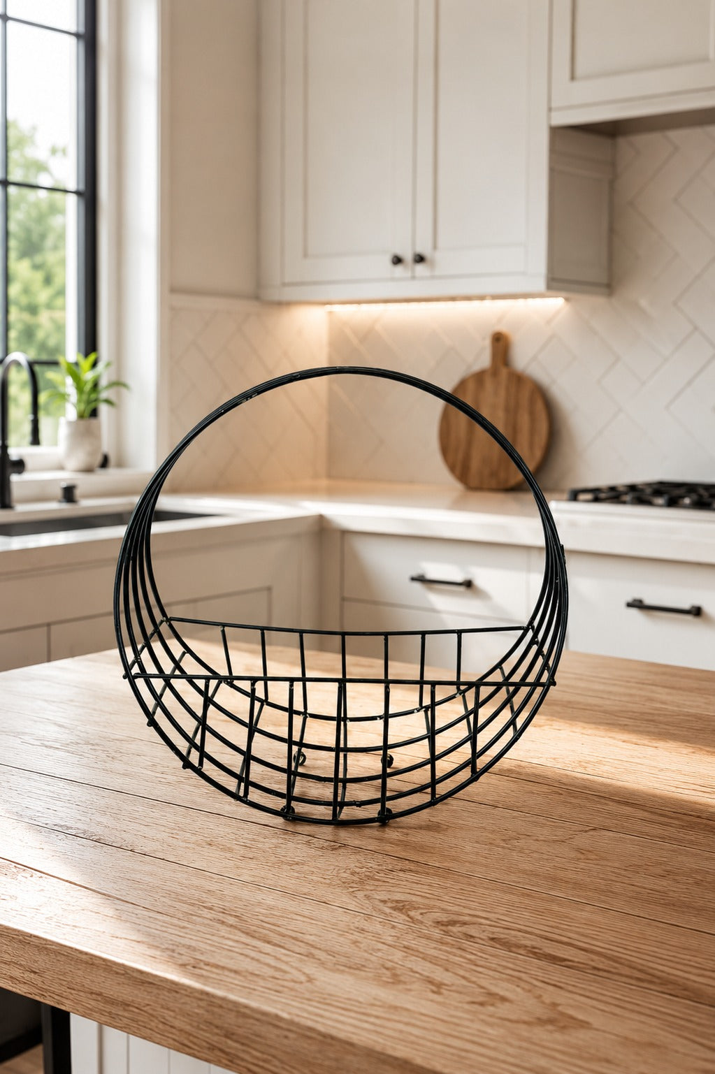 Modern Metal Fruit Basket with Arch Handle | Semi Round Wire Storage Basket | Kitchen & Dining Organizer