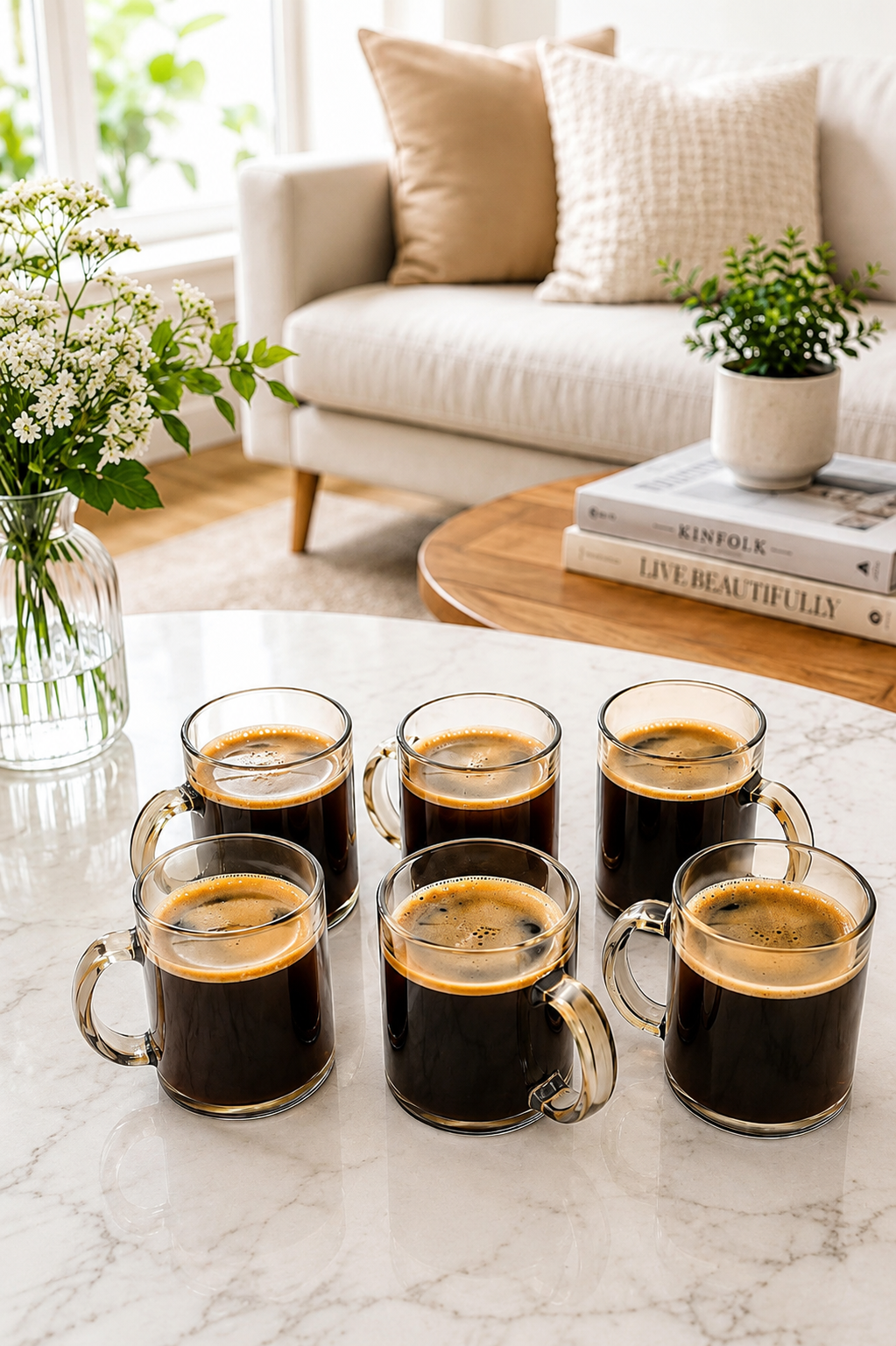 Premium Amber Glass Cup Set with Metal Stand | 6 Pcs Transparent Tea & Coffee Cups (300 ml) | Elegant Glassware with Space-Saving Holder | Durable Designer Drinkware for Home, Kitchen & Gifting