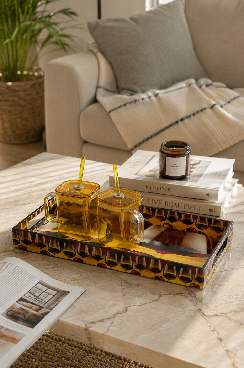 Premium Multipurpose Resin Serving Tray | Decorative Rectangular Vanity Tray with Built-in Handles | Luxury Organizer for Drinks, Coffee, Snacks, Perfume, Bathroom, Kitchen & Home Décor