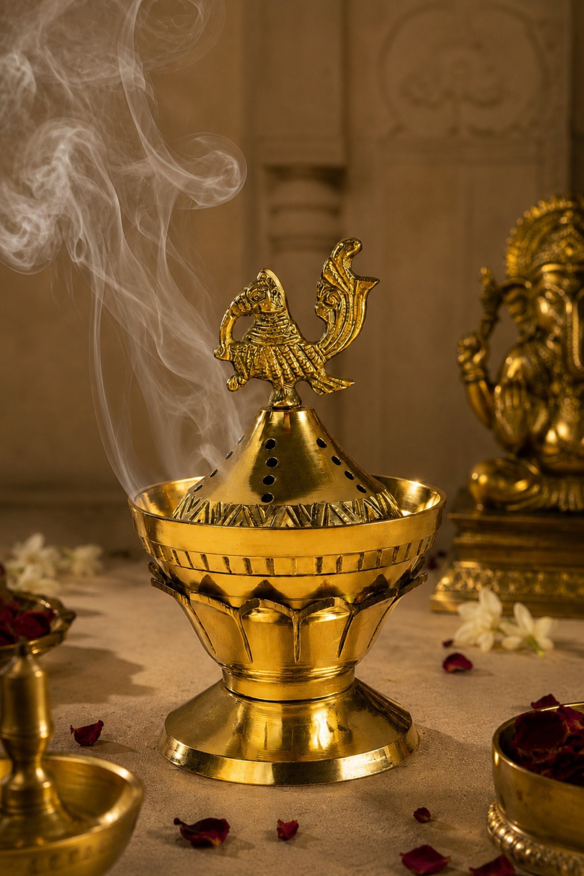 Brass Loban Incense Burner | Peacock Design Dhoop Dani Dhuni Sambrani Bakhoor Burner | Decorative Incense Holder for Home & Temple
