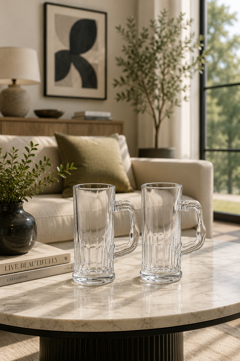 Premium Glass Beer Mug 600 ML | Heavy Thick Beer Stein with Handle | Frosted Style Large Beer Glass for Beer, Water, Juice & Drinks | Lead-Free Durable Mug