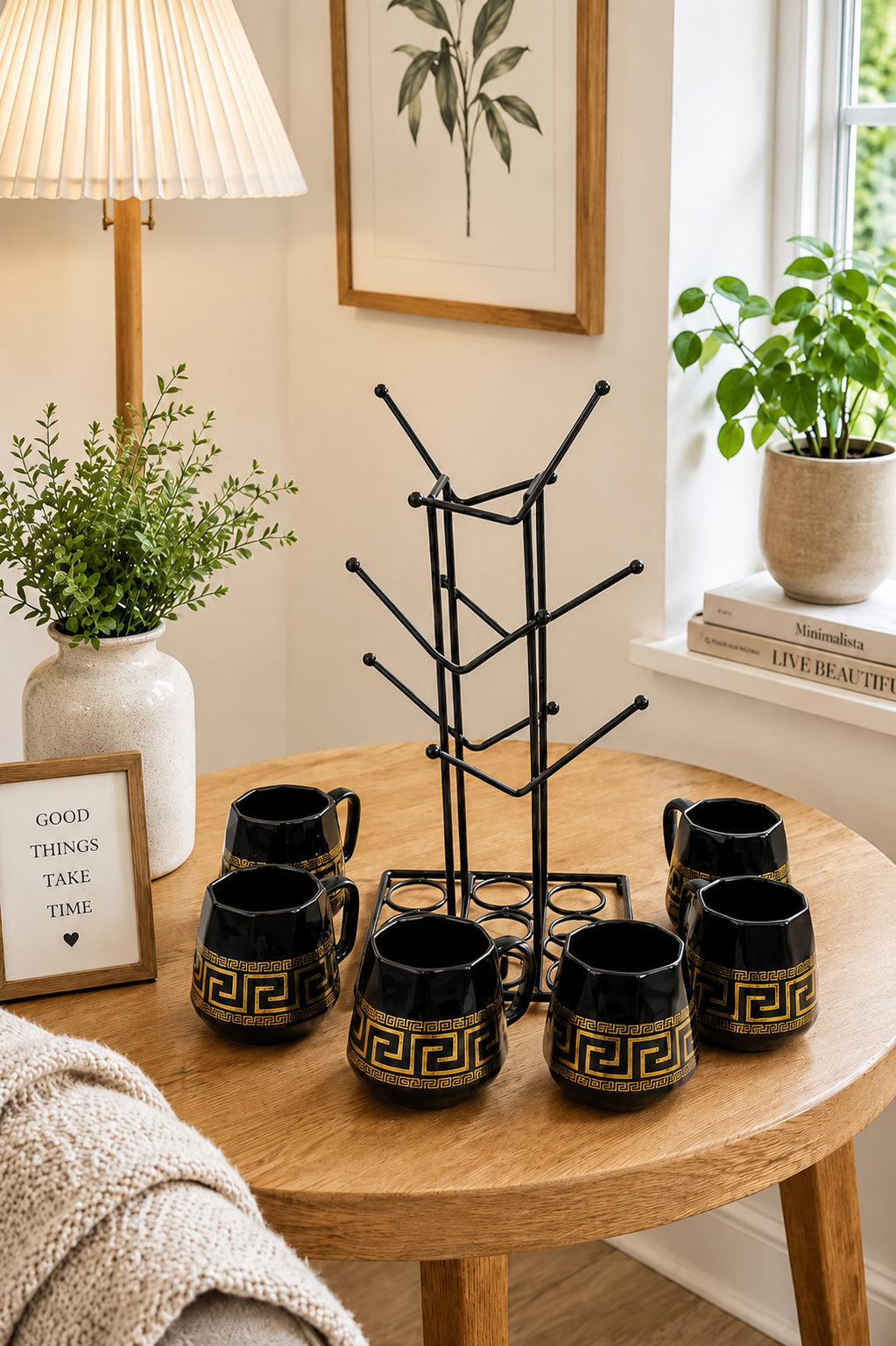 6 Cup Mug Tree Stand | Metal Coffee Mug Holder Stand for Kitchen Counter | Space Saving Mug Organizer Rack | Durable Cup Storage Stand for Home, Office & Café