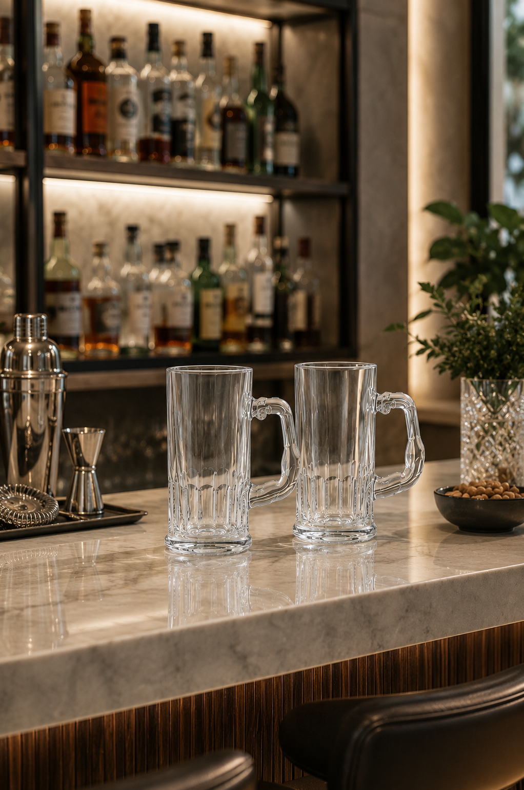 Premium Glass Beer Mug 600 ML | Heavy Thick Beer Stein with Handle | Frosted Style Large Beer Glass for Beer, Water, Juice & Drinks | Lead-Free Durable Mug