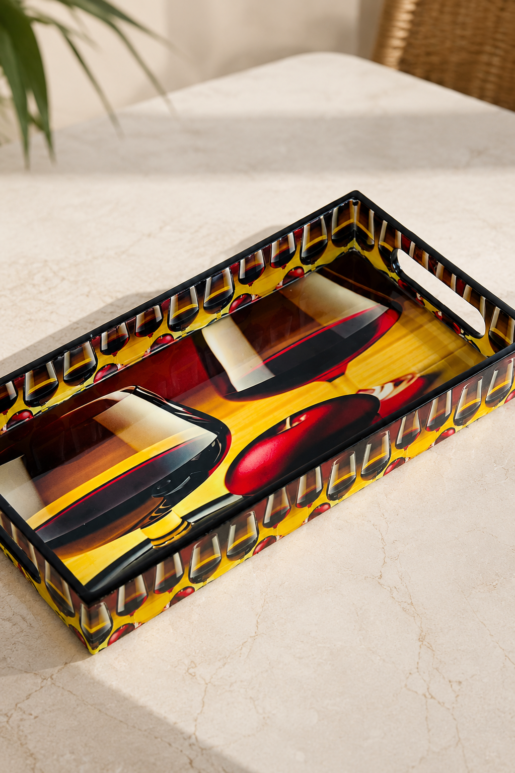 Premium Multipurpose Resin Serving Tray | Decorative Rectangular Vanity Tray with Built-in Handles | Luxury Organizer for Drinks, Coffee, Snacks, Perfume, Bathroom, Kitchen & Home Décor