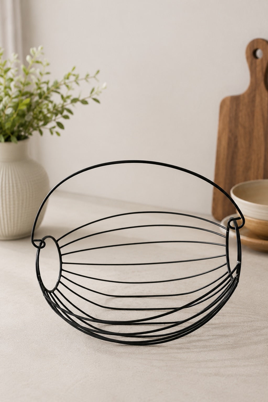 Modern Metal Fruit & Vegetable Basket | Large Round Wire Storage Basket with Handle | Kitchen & Dining Organizer