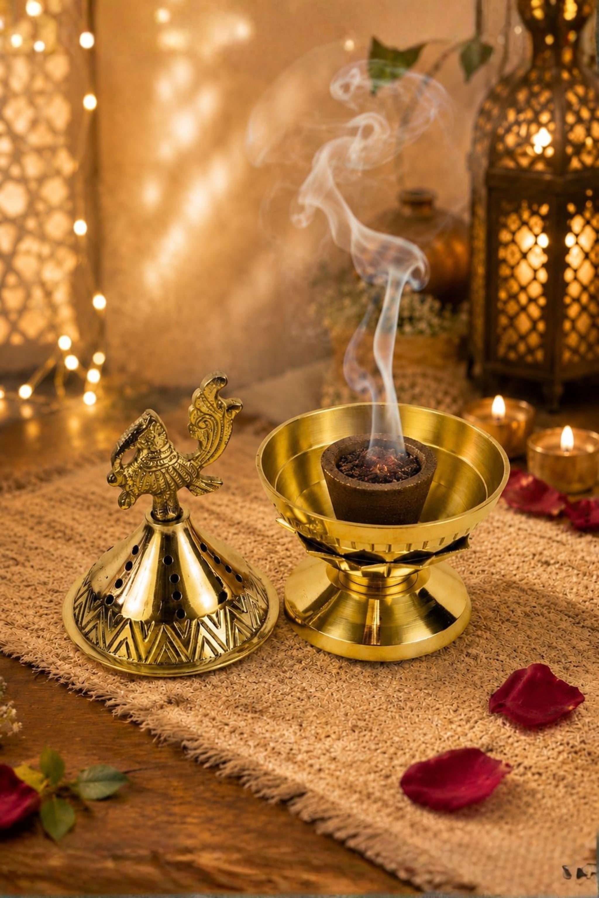 Brass Loban Incense Burner | Peacock Design Dhoop Dani Dhuni Sambrani Bakhoor Burner | Decorative Incense Holder for Home & Temple