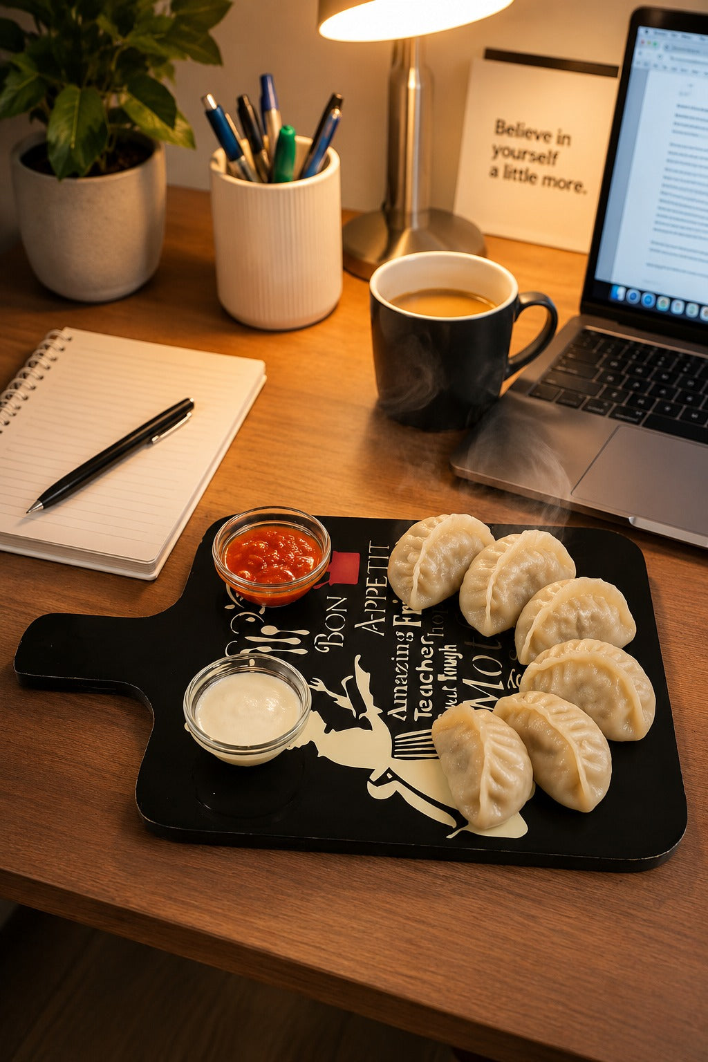Premium MDF Serving Platter with Handle | Wooden Snack & Pizza Serving Board | Serving Tray with 2 Glass Dip Bowls | Cheese, Burger, Fries & Appetizer Platter | 44 x 25 cm