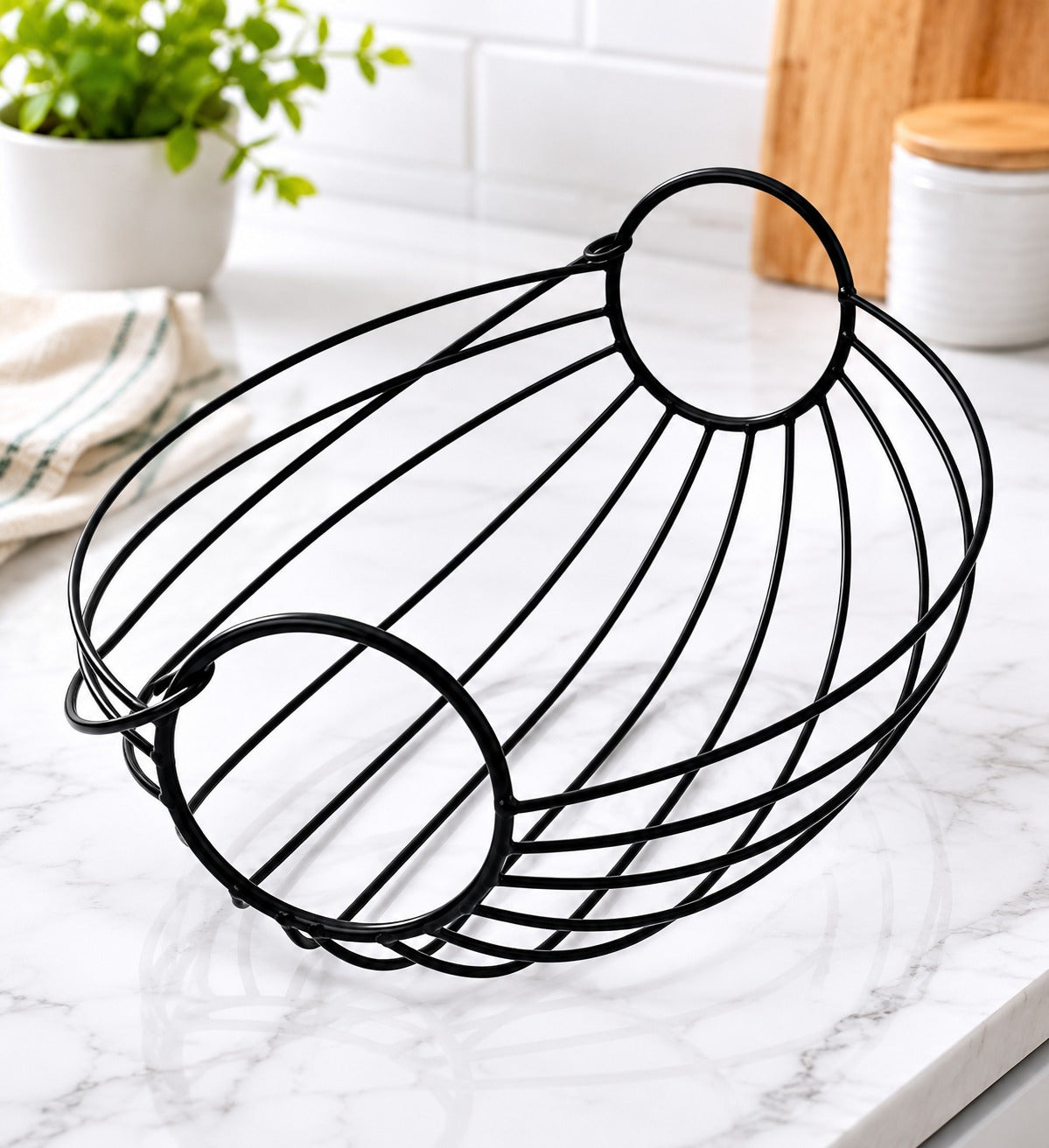 Modern Metal Fruit & Vegetable Basket | Large Round Wire Storage Basket with Handle | Kitchen & Dining Organizer