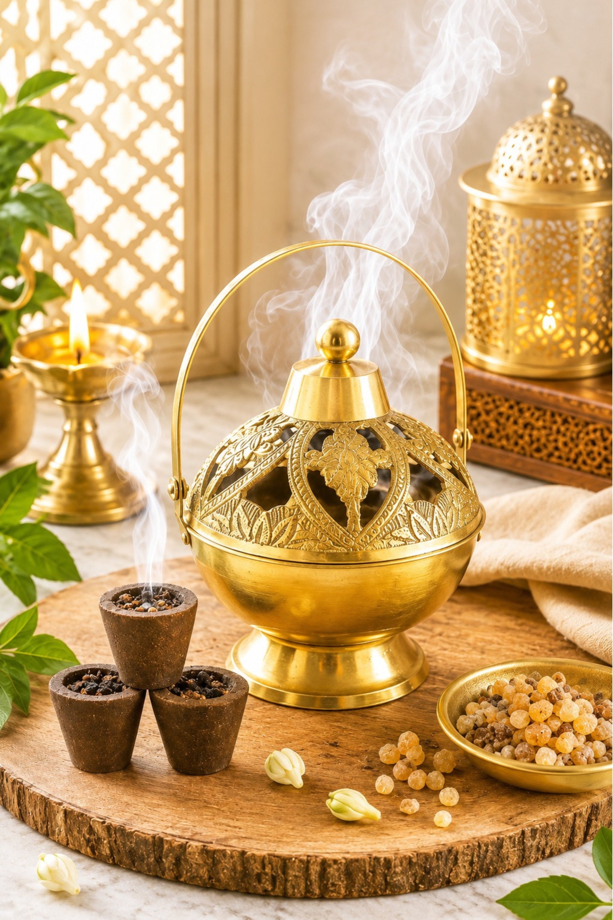 Premium Brass Metal Incense Burner with Handle | Handcrafted Dhoop Dani for Sambrani, Loban, Dhoop Cups & Resin Incense | Decorative Smoke Diffuser for Home, Temple & Pooja Room