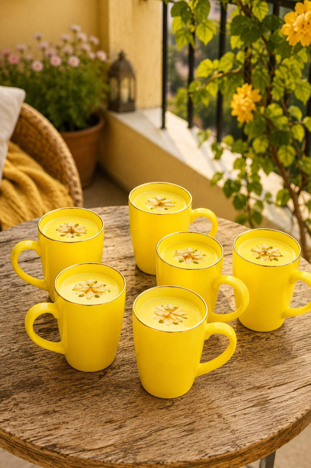 Premium 6 Yellow Glass Mug Set with Designer Serving Tray | Tea & Coffee Mug Set | Decorative Drinkware Set for Home, Office & Gifting