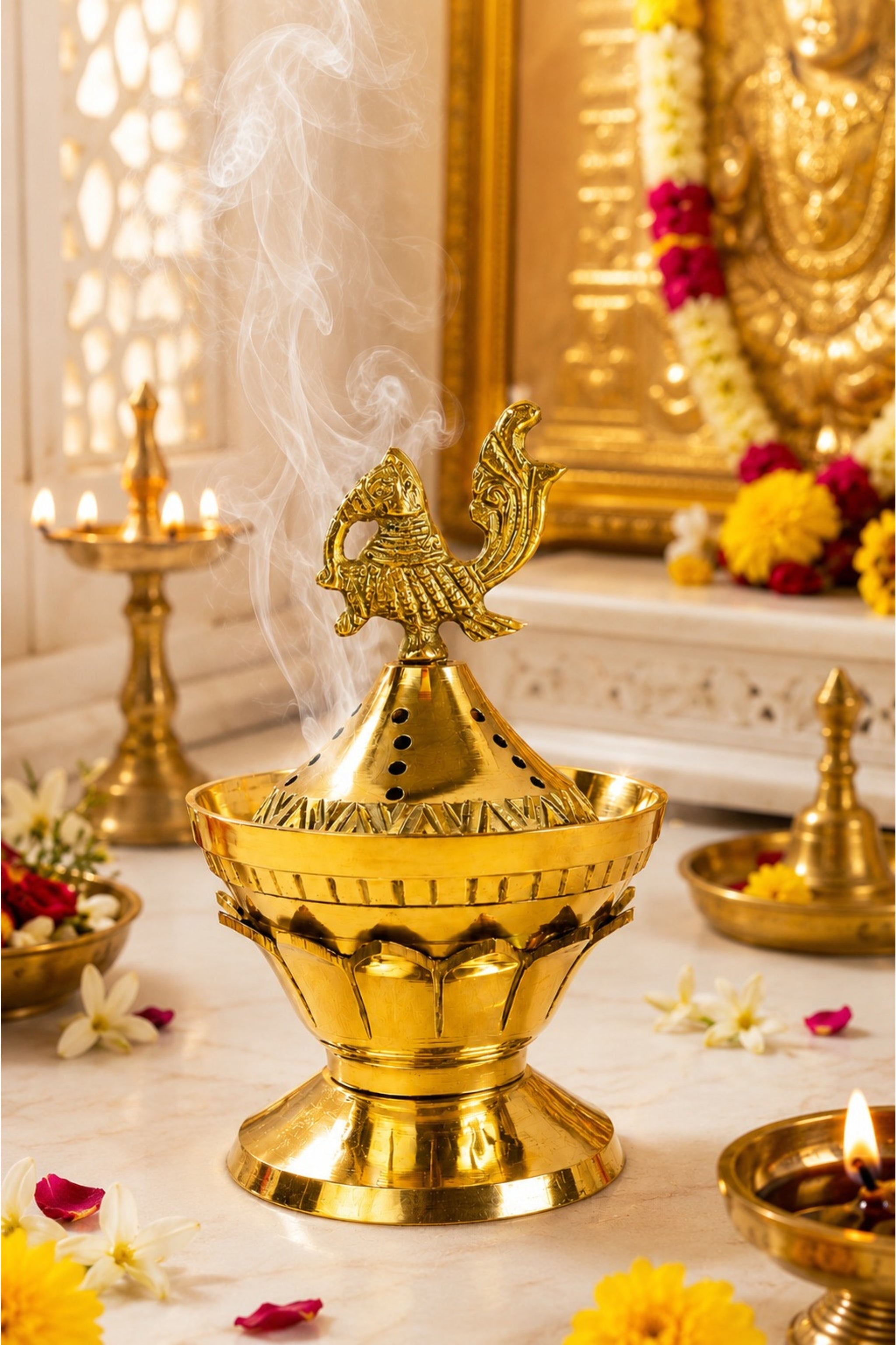 Brass Loban Incense Burner | Peacock Design Dhoop Dani Dhuni Sambrani Bakhoor Burner | Decorative Incense Holder for Home & Temple