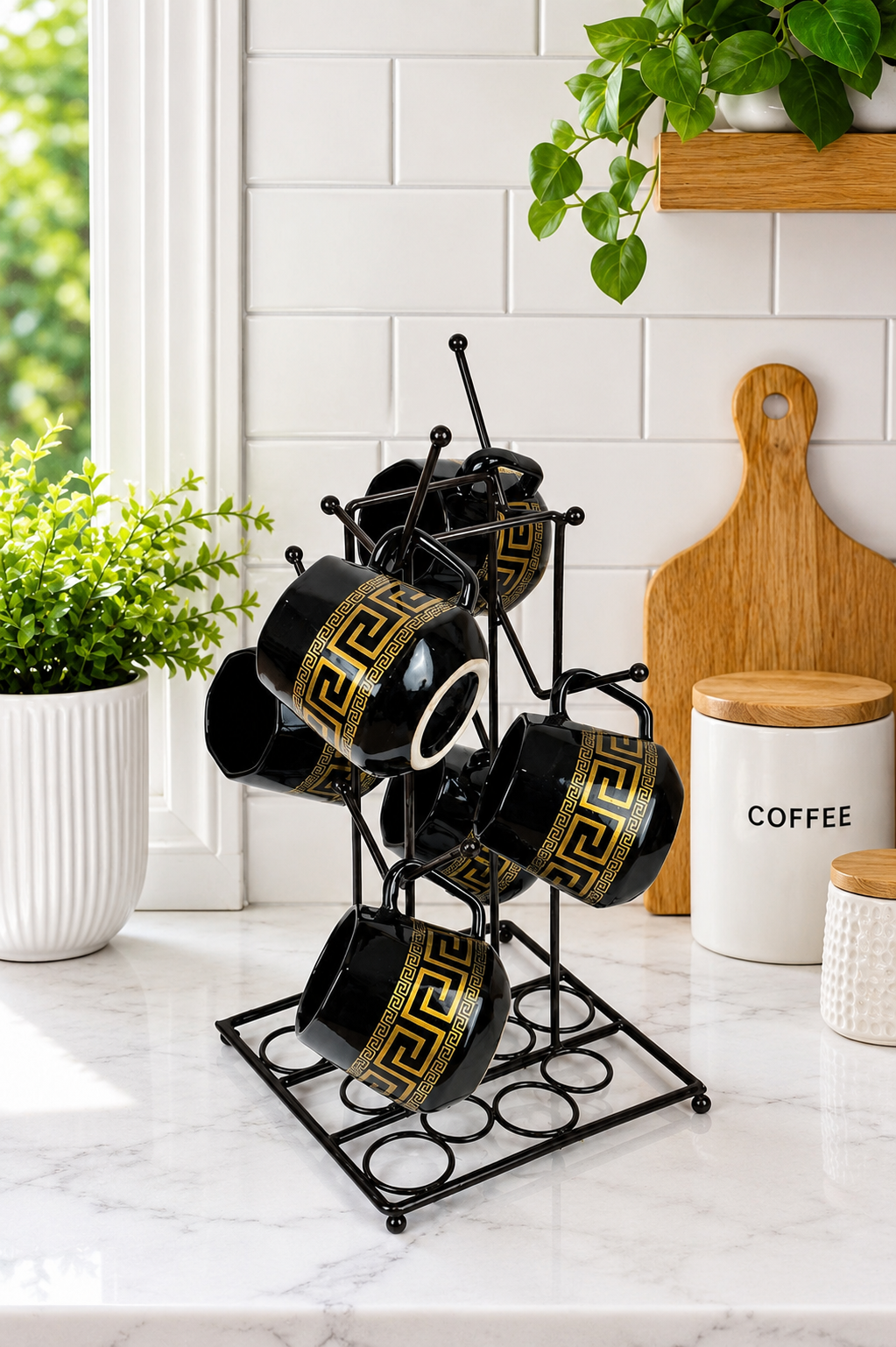 6 Cup Mug Tree Stand | Metal Coffee Mug Holder Stand for Kitchen Counter | Space Saving Mug Organizer Rack | Durable Cup Storage Stand for Home, Office & Café