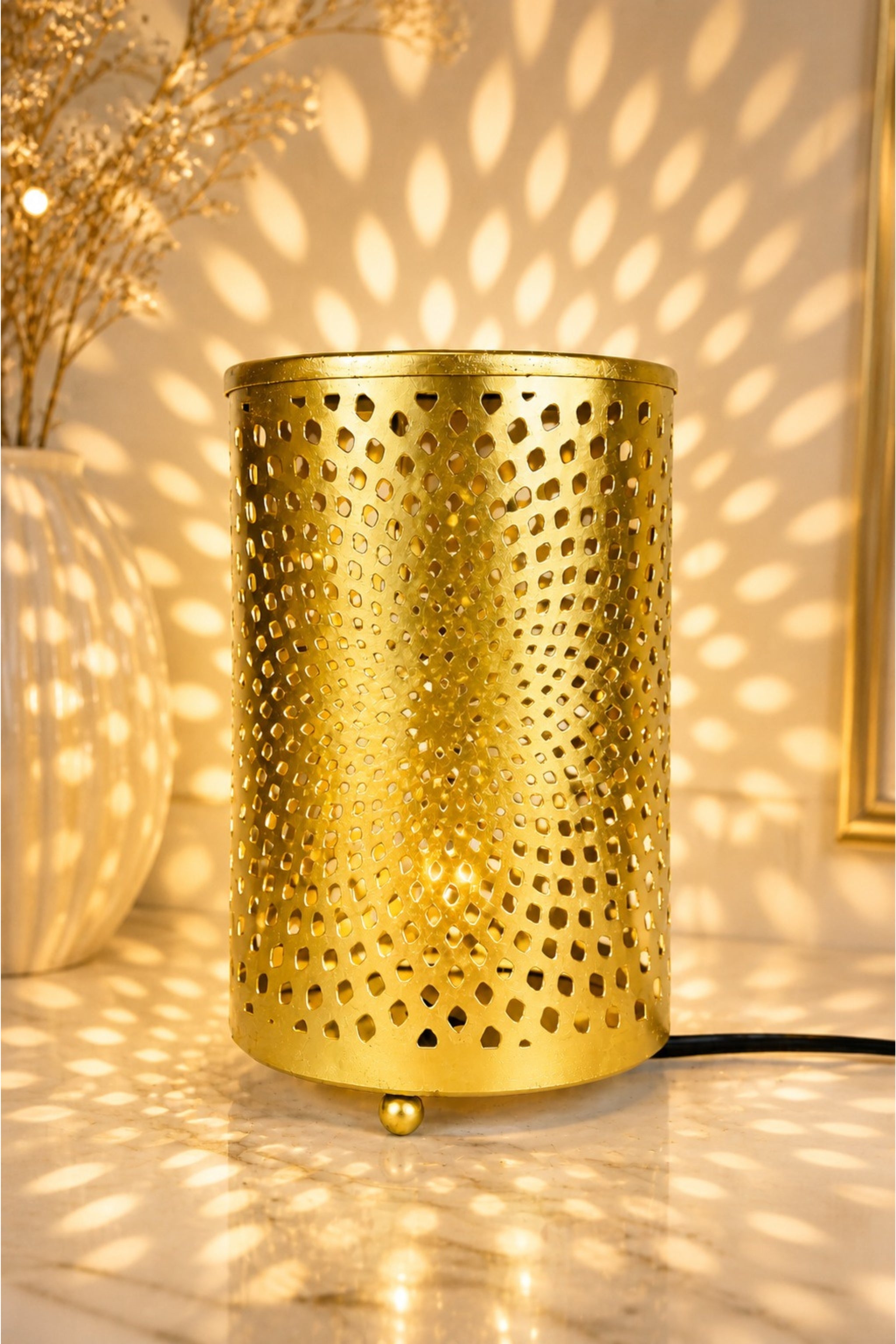 Modern Spiral Light Projection Electric Diffuser Lamp | Metal Aroma Burner with Warm Ambient Glow for Home Décor & Relaxation