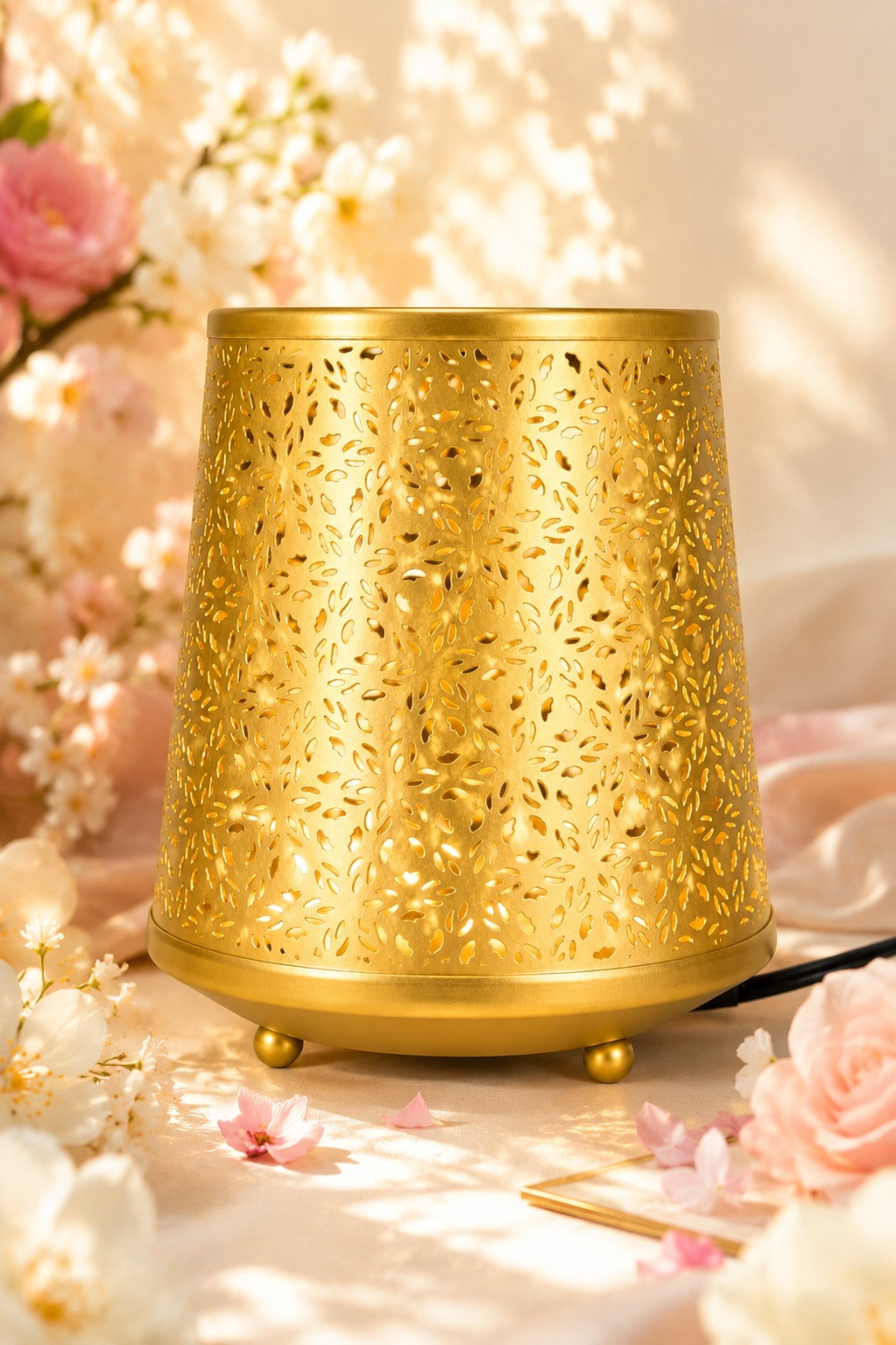 Metal Electric Aroma Diffuser Burner | Moroccan Cutwork Bulb Heat Oil Warmer Lamp | Fragrance Diffuser for Home, Office, Spa & Meditation | Free 10 ml Aroma Oil Included