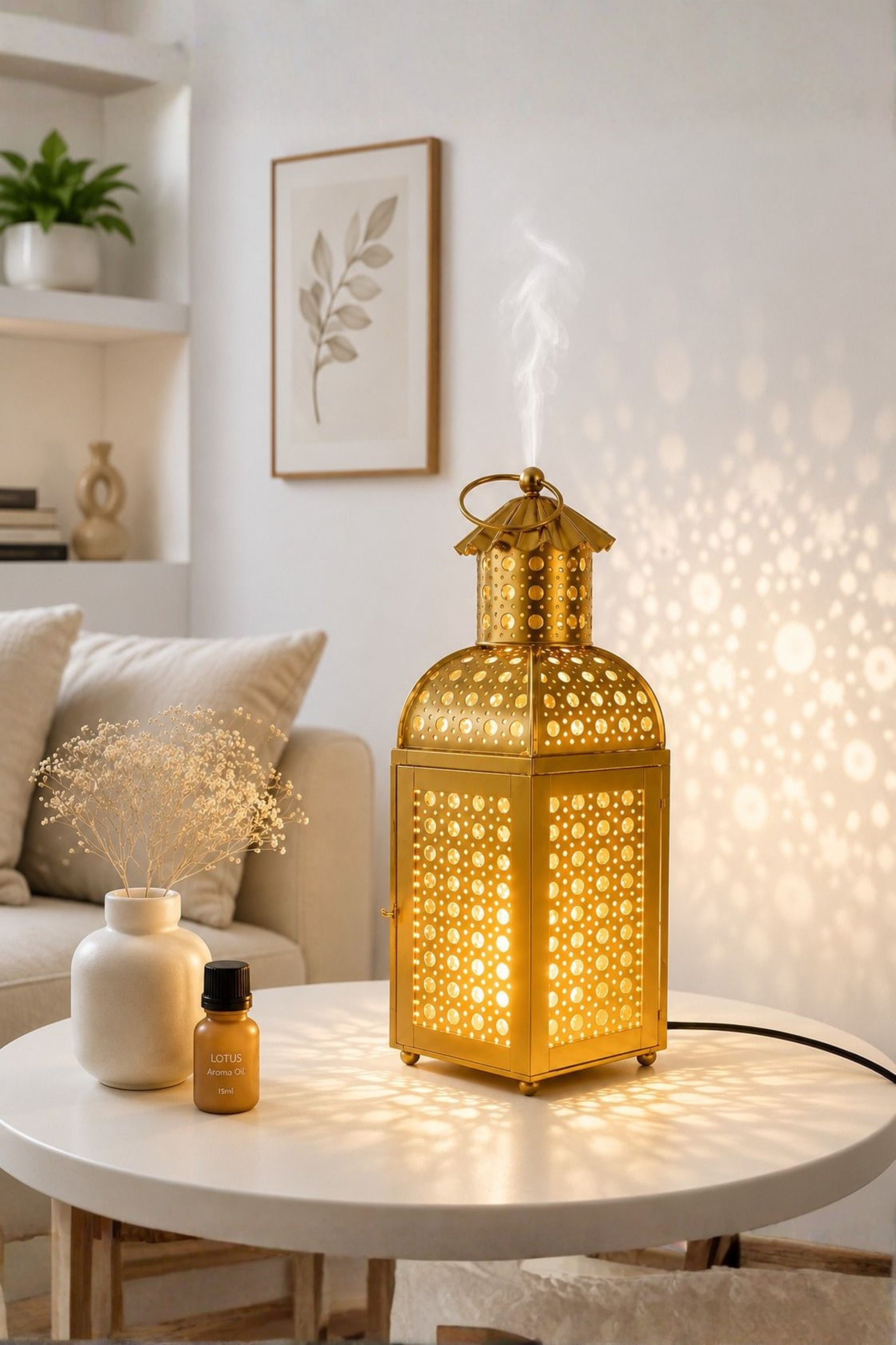 Premium Lantern Style Metal Aroma Diffuser Lamp with Essential Oil | Elegant Cutwork Electric Burner | Warm Ambient Light Aromatherapy Diffuser | Decorative Fragrance Lamp for Home & Gifting