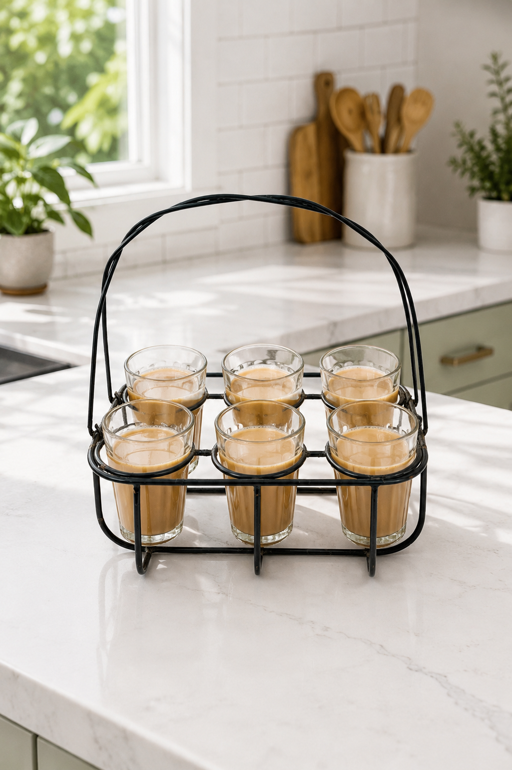 Cutting Chai Glass Set Of 6 With Metal Stand | Transparent Tea Glasses With Iron Holder | Dhaba Style Tea Serving Set For Home Kitchen & Office