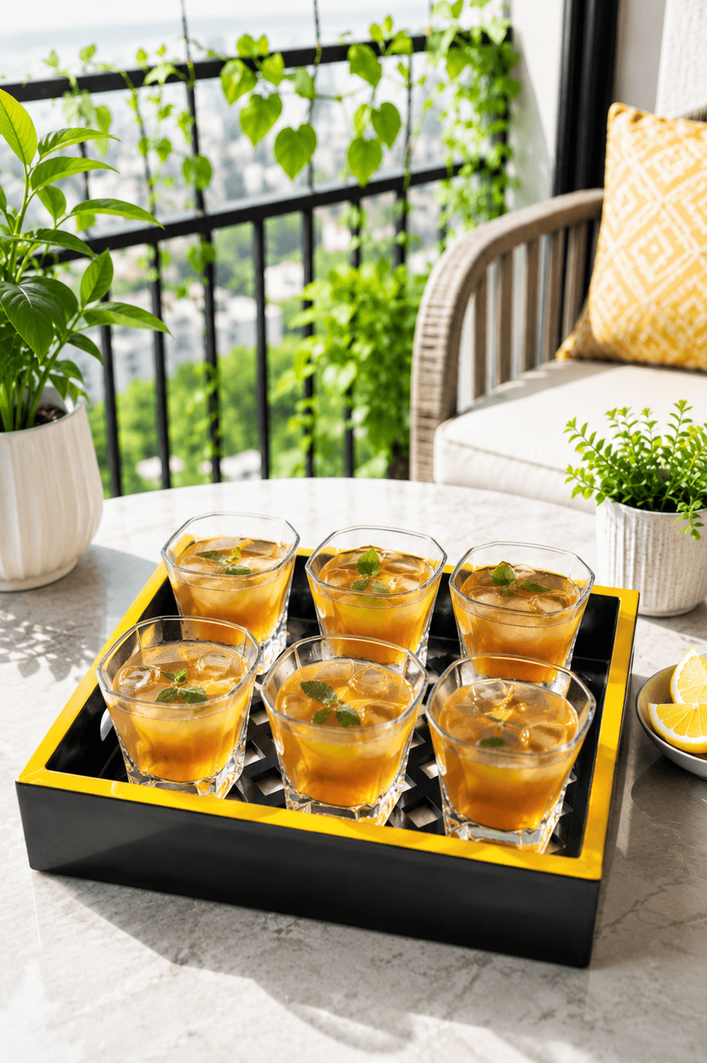 Premium Square Whiskey Glass Set with MDF Serving Tray | 6 Crystal Clear Heavy Base Drinking Glasses for Whisky, Scotch, Cocktails, Juice & Water | Elegant Drinkware Gift Set for Home Bar