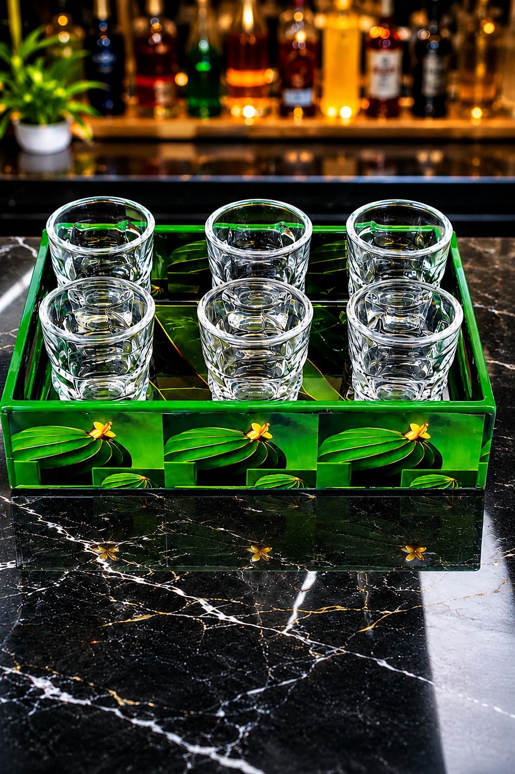 Skull Shot Glass Set Of 6 With MDF Resin Tray | 50ml Clear Skull Design Glasses For Vodka, Whiskey, Tequila & Cocktails | Barware Set For Parties & Gifting