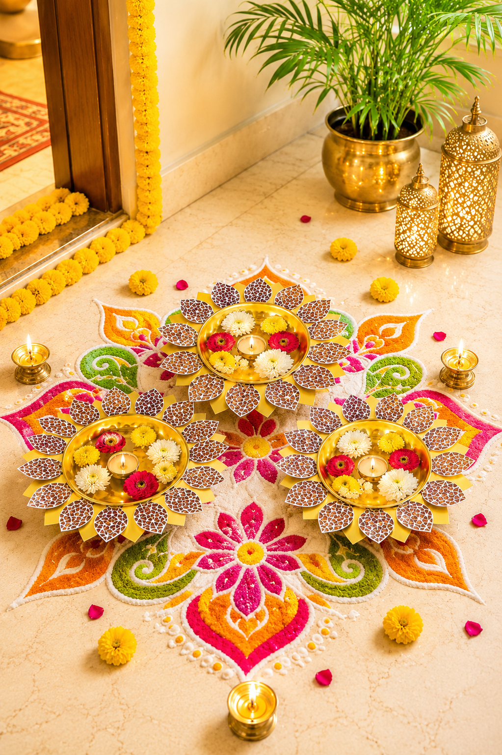 Premium Lotus Urli Bowl Set of 3 with Antique Glass Leaf Design | Decorative Metal Floating Flower Bowls for Water, Candles & Tea Lights | Traditional Urli for Diwali, Pooja, Wedding & Home Décor