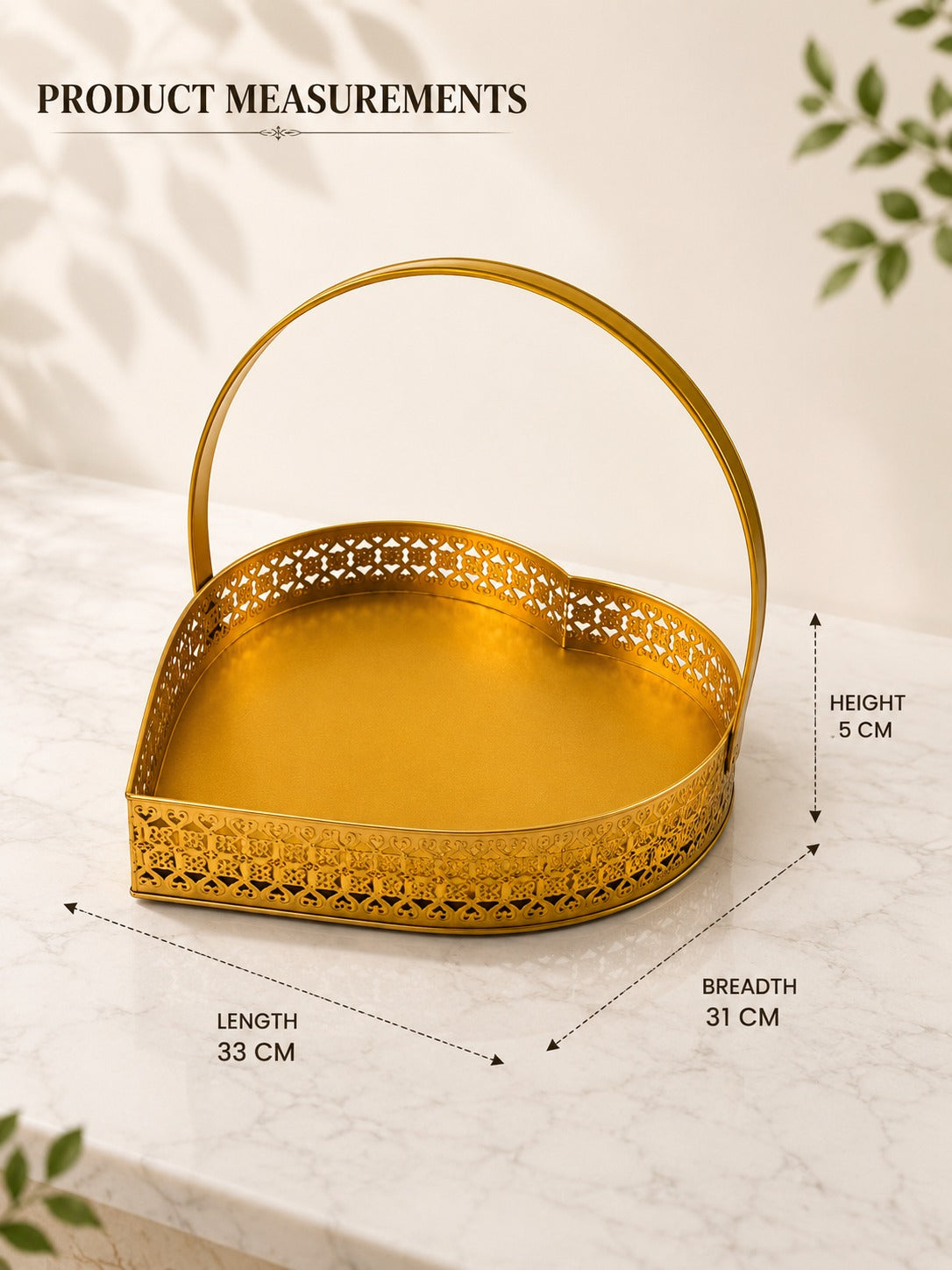 Premium Large Heart-Shaped Metal Gift Hamper Basket with Handle | Decorative Gold Serving Tray for Dry Fruits, Chocolates, Gifts & Festive Hampers | Luxury Organizer for Home Décor, Weddings & Diwali