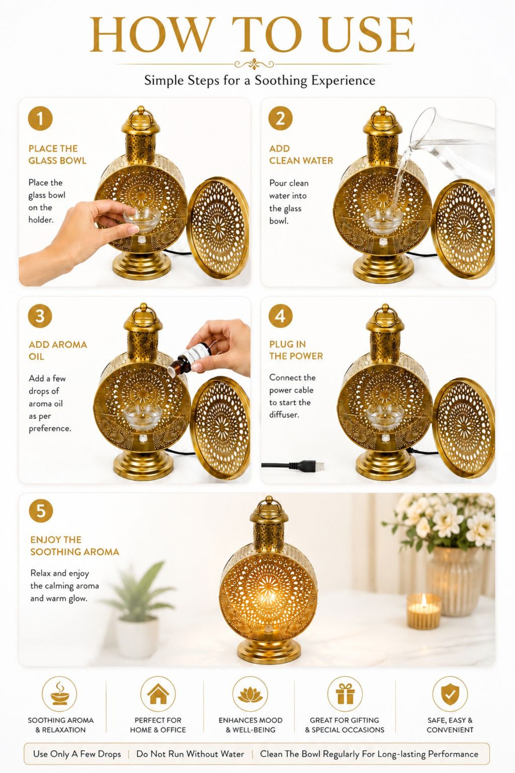 Premium Round Metal Aroma Diffuser Lamp with Essential Oil | Decorative Cutwork Electric Burner | Warm Ambient Light Aromatherapy Diffuser | Luxury Fragrance Lamp for Home Décor & Gifting