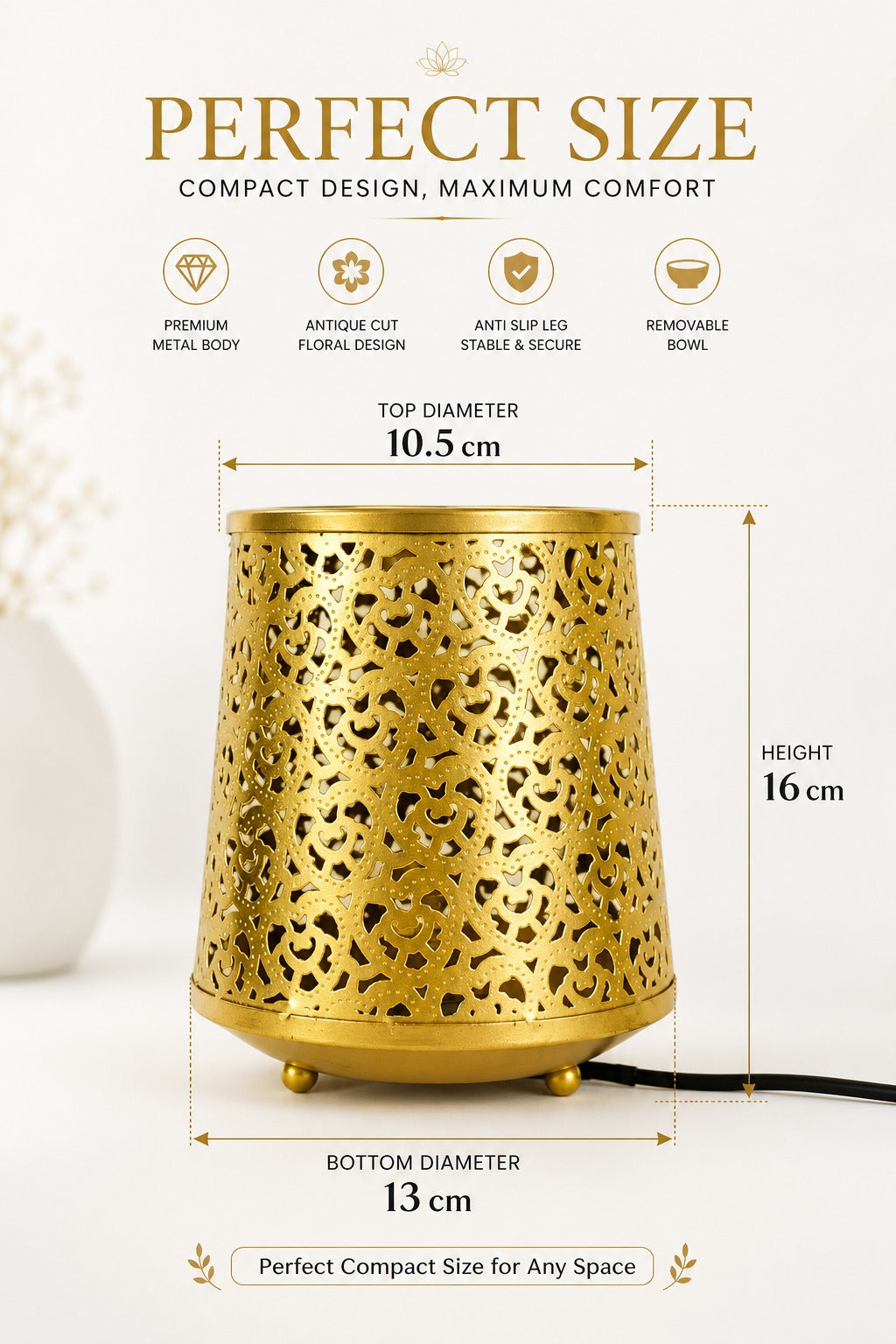 Gold Heart Cutwork Electric Aroma Diffuser Lamp With Dome Design | Essential Oil Burner For Home, Bedroom & Living Room | Includes Free Glass Bowl, 10ml Aroma Oil & 2 Electric Bulbs