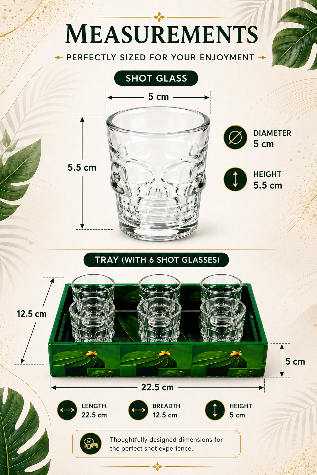 Skull Shot Glass Set Of 6 With MDF Resin Tray | 50ml Clear Skull Design Glasses For Vodka, Whiskey, Tequila & Cocktails | Barware Set For Parties & Gifting