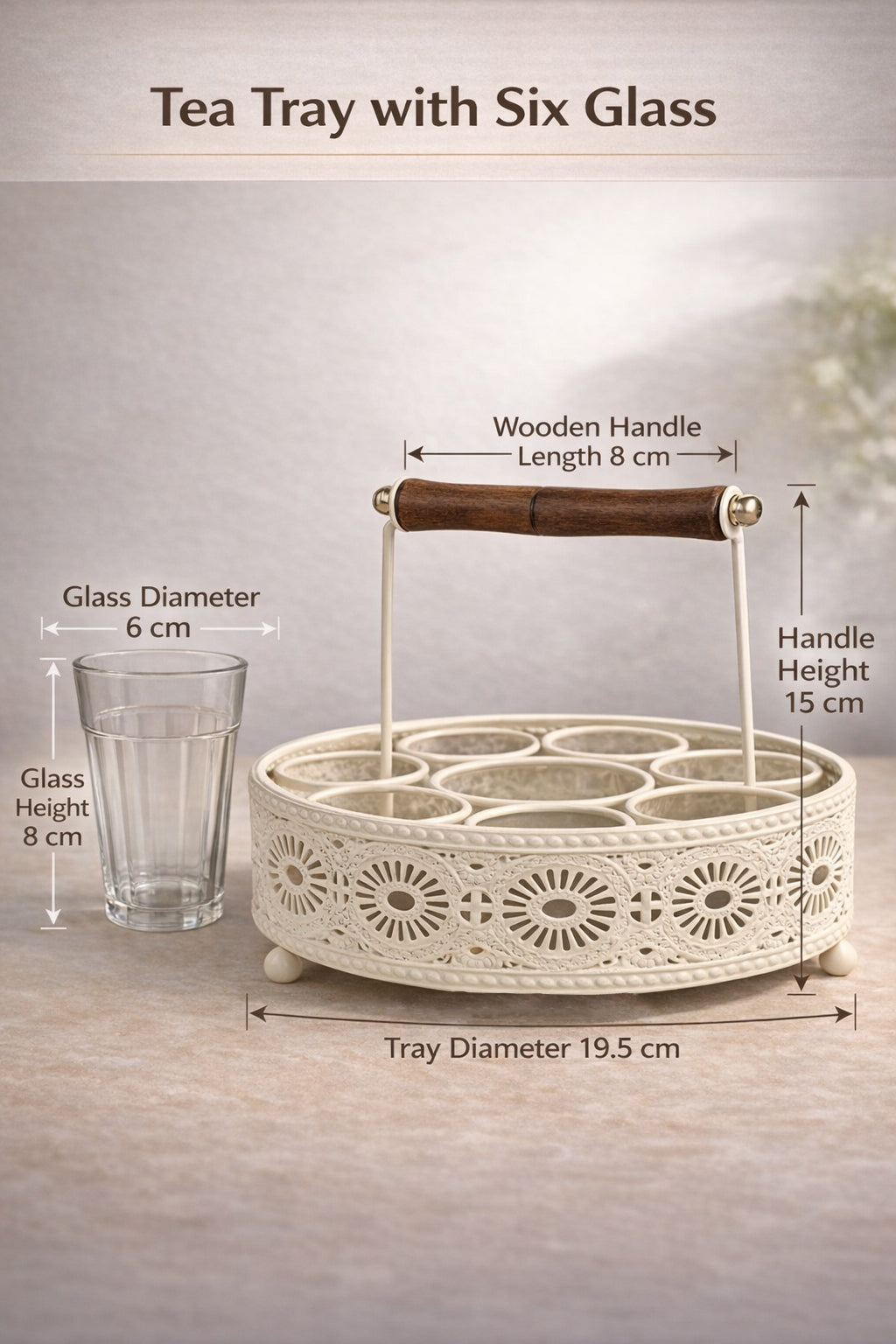 Premium Cutting Chai Glass Set of 6 with Metal Stand | Traditional Indian Tea Glasses with Heavy Brown Holder | Tapri Style Chai Cups for Home, Café, Restaurant & Kitchen Use