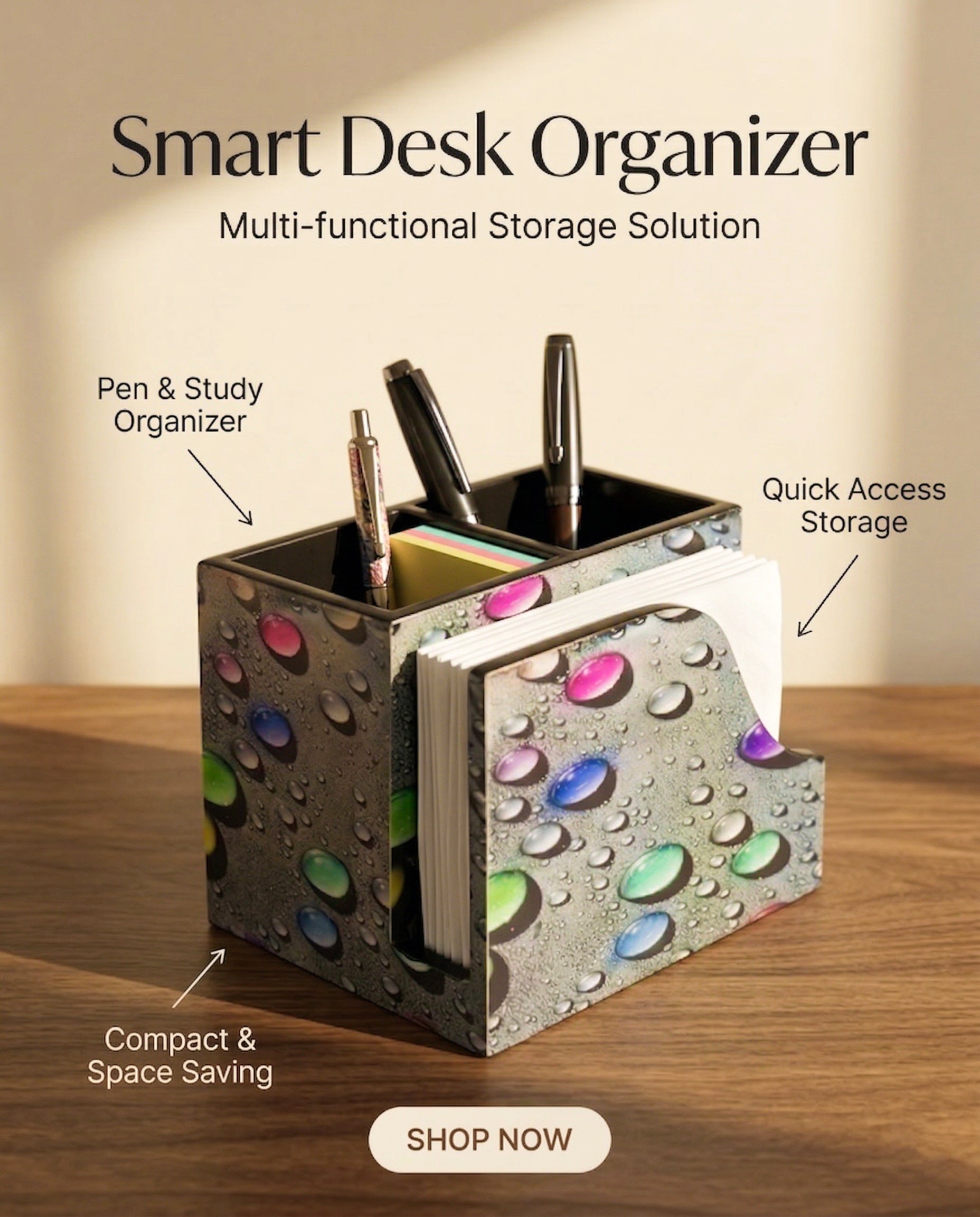 Premium MDF Cutlery & Napkin Holder | Designer Bubble Printed Wooden Organizer with Dual Compartments | Spoon, Fork, Knife & Tissue Stand for Dining Table, Kitchen & Home Décor