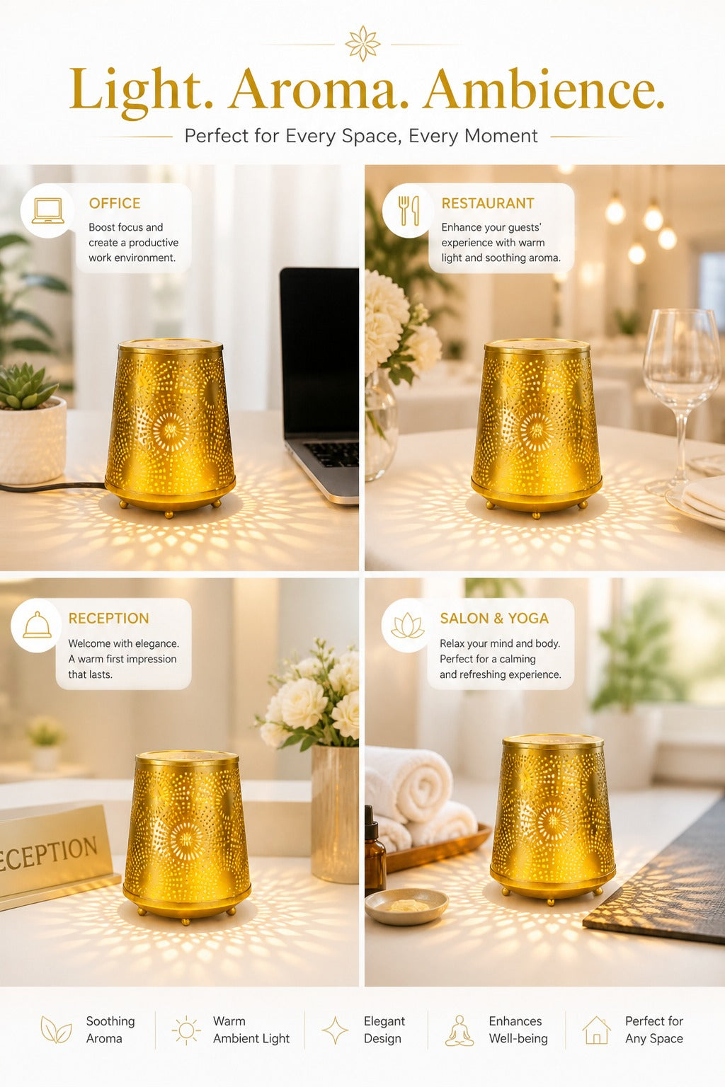 Metal Electric Aroma Diffuser Burner | Circular Cutwork Bulb Heat Oil Warmer Lamp | Fragrance Diffuser for Home, Office, Spa & Meditation | Free 10 ml Aroma Oil Included