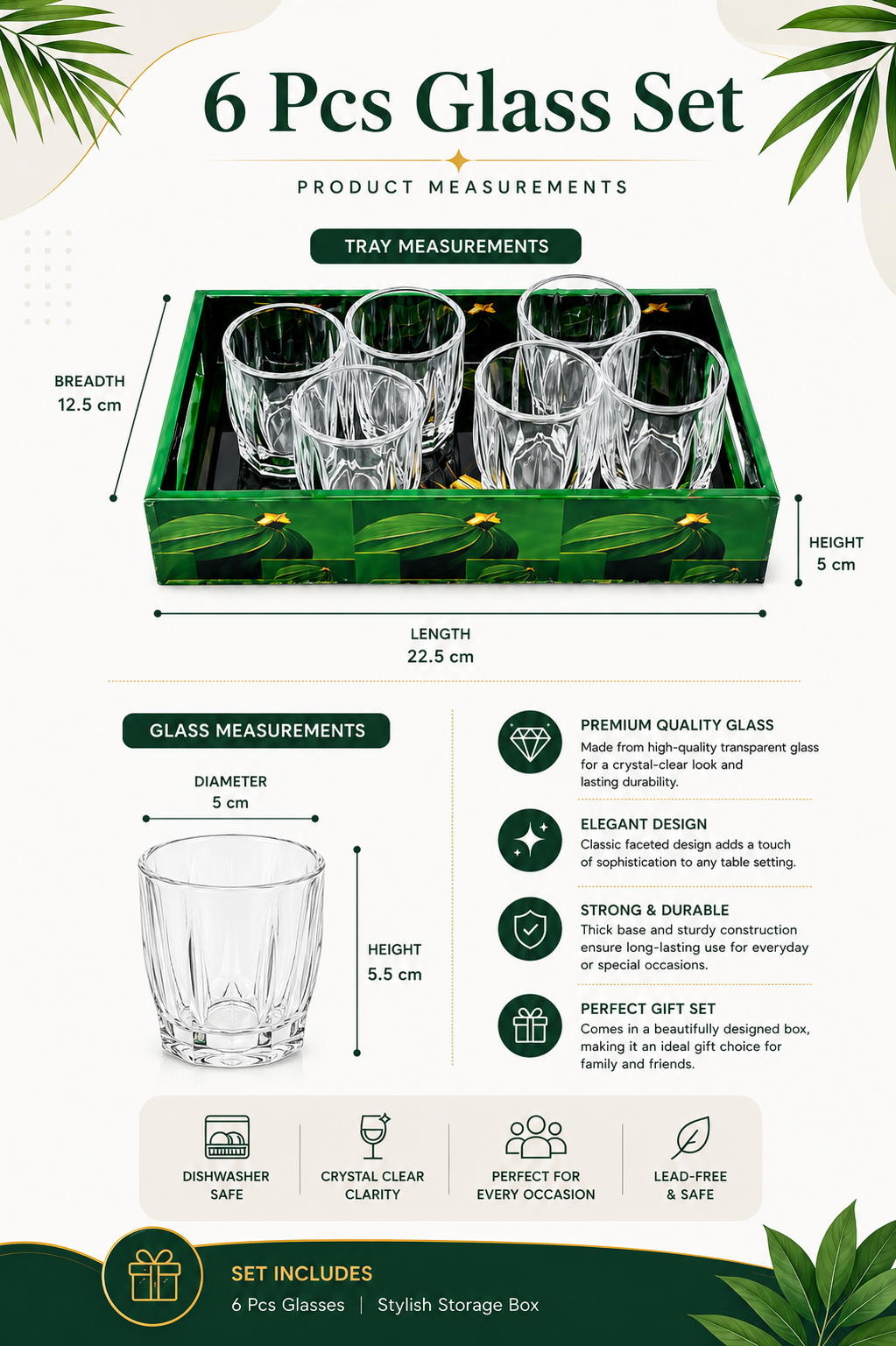 Premium Shot Glass Set with Decorative Storage Tray | 6 Heavy Base Shot Glasses for Whiskey, Tequila, Vodka, Rum & Espresso Shots | Crystal Clear Glass Drinkware Gift Set for Home Bar & Parties