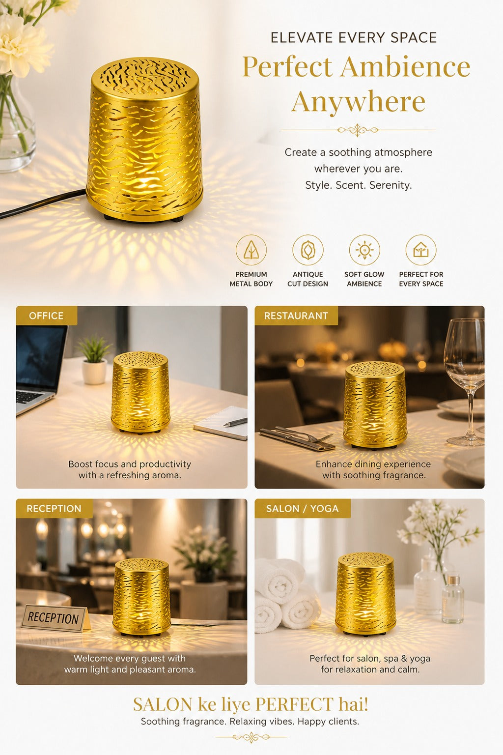 Electric Metal Aroma Diffuser Lamp With Glass Bowl | Premium Cutwork Design | Home Decor & Fragrance Burner With Free 10 Ml Aroma Oil & 2 Bulbs