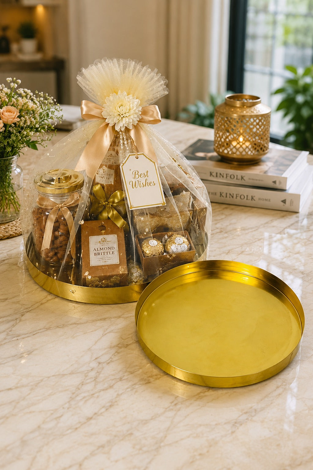 Premium Brass Metal Tray Set of 2 | Round Multipurpose Serving, Pooja & Decorative Trays | Large & Small Brass Finish Trays for Kitchen, Home Décor & Gifting