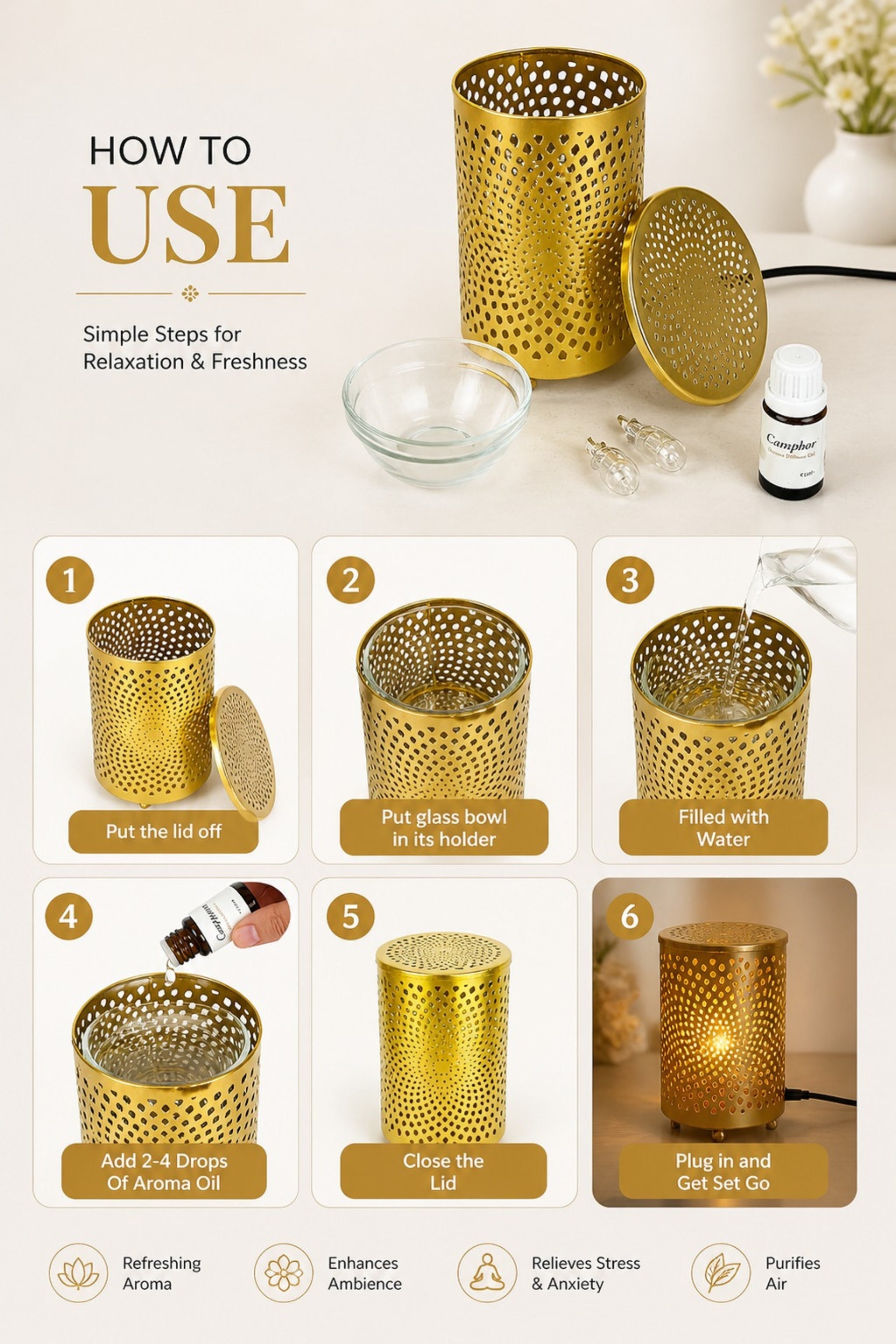 Modern Spiral Light Projection Electric Diffuser Lamp | Metal Aroma Burner with Warm Ambient Glow for Home Décor & Relaxation