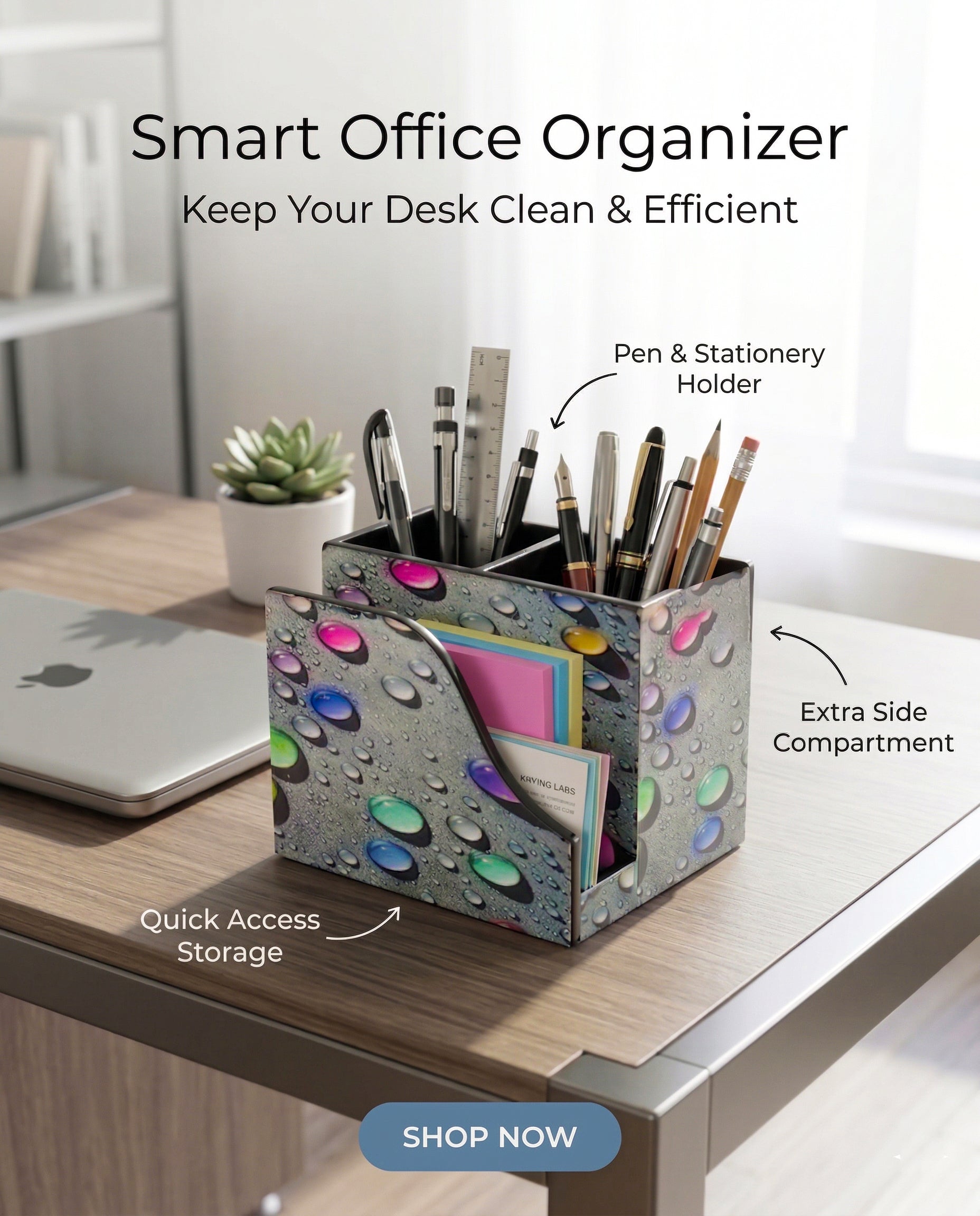 Premium MDF Cutlery & Napkin Holder | Designer Bubble Printed Wooden Organizer with Dual Compartments | Spoon, Fork, Knife & Tissue Stand for Dining Table, Kitchen & Home Décor