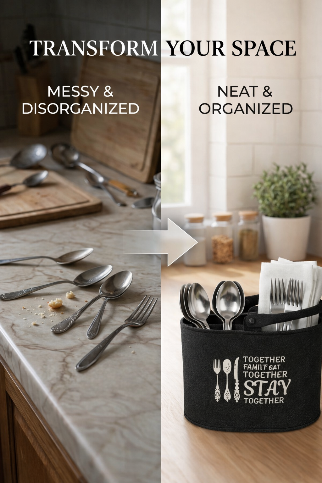 Premium Metal Cutlery Holder with Handle | 4 Compartment Utensil Caddy Basket Organizer | Portable Spoon, Fork, Knife & Napkin Stand for Kitchen, Dining Table & Home Storage