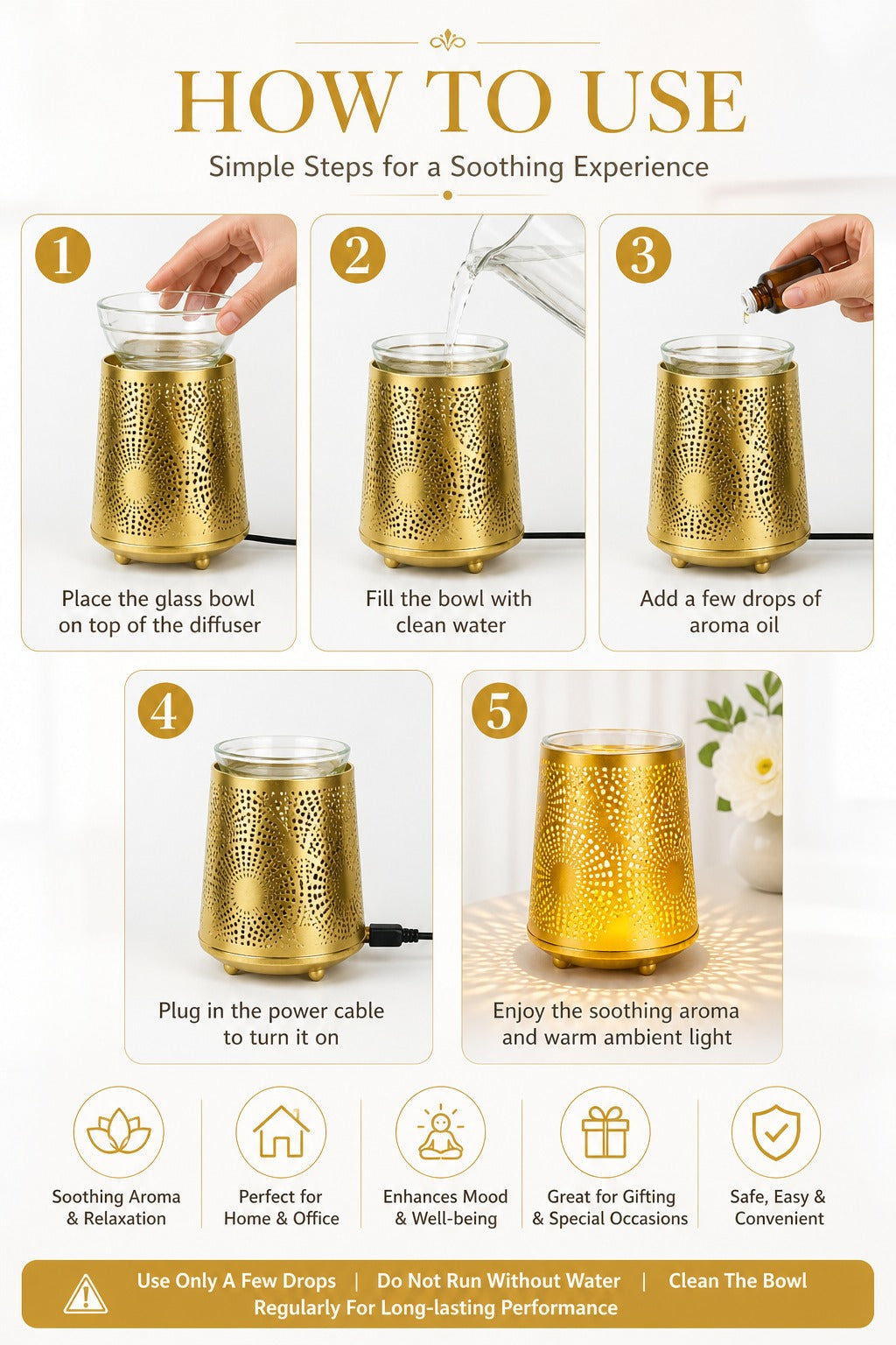 Metal Electric Aroma Diffuser Burner | Circular Cutwork Bulb Heat Oil Warmer Lamp | Fragrance Diffuser for Home, Office, Spa & Meditation | Free 10 ml Aroma Oil Included