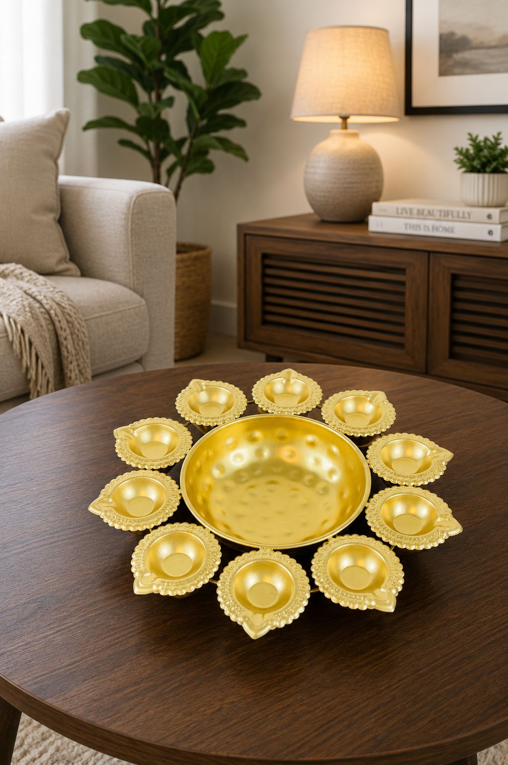 Premium Iron Urli with 8 Diya Holders | Decorative Metal Floating Flower Bowl for Water, Candles & Rangoli | Traditional Urli for Diwali, Pooja, Wedding, Festivals & Home Decoration