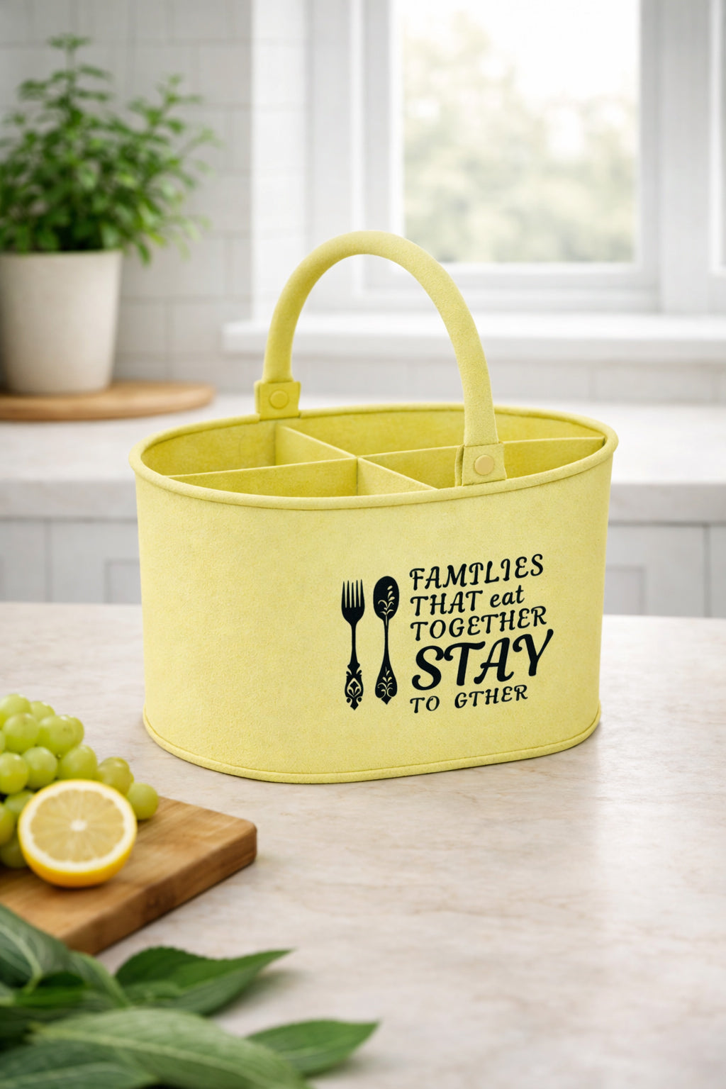 Premium Metal Cutlery Holder with Handle | 4 Compartment Utensil Caddy Basket Organizer | Portable Spoon, Fork, Knife & Napkin Stand for Kitchen, Dining Table & Home Storage