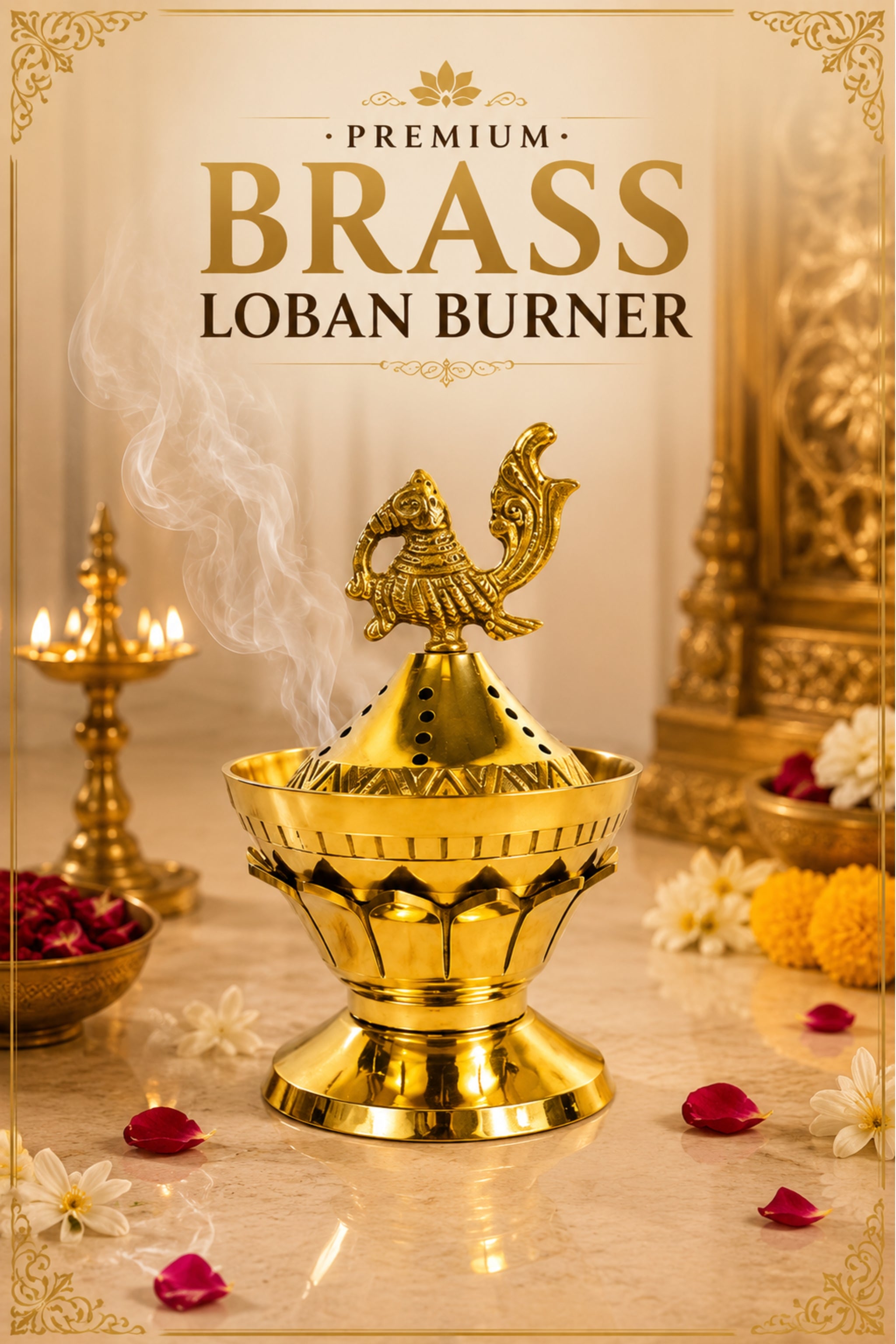 Brass Loban Incense Burner | Peacock Design Dhoop Dani Dhuni Sambrani Bakhoor Burner | Decorative Incense Holder for Home & Temple