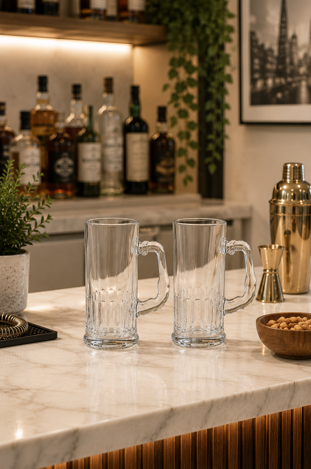 Premium Glass Beer Mug 600 ML | Heavy Thick Beer Stein with Handle | Frosted Style Large Beer Glass for Beer, Water, Juice & Drinks | Lead-Free Durable Mug