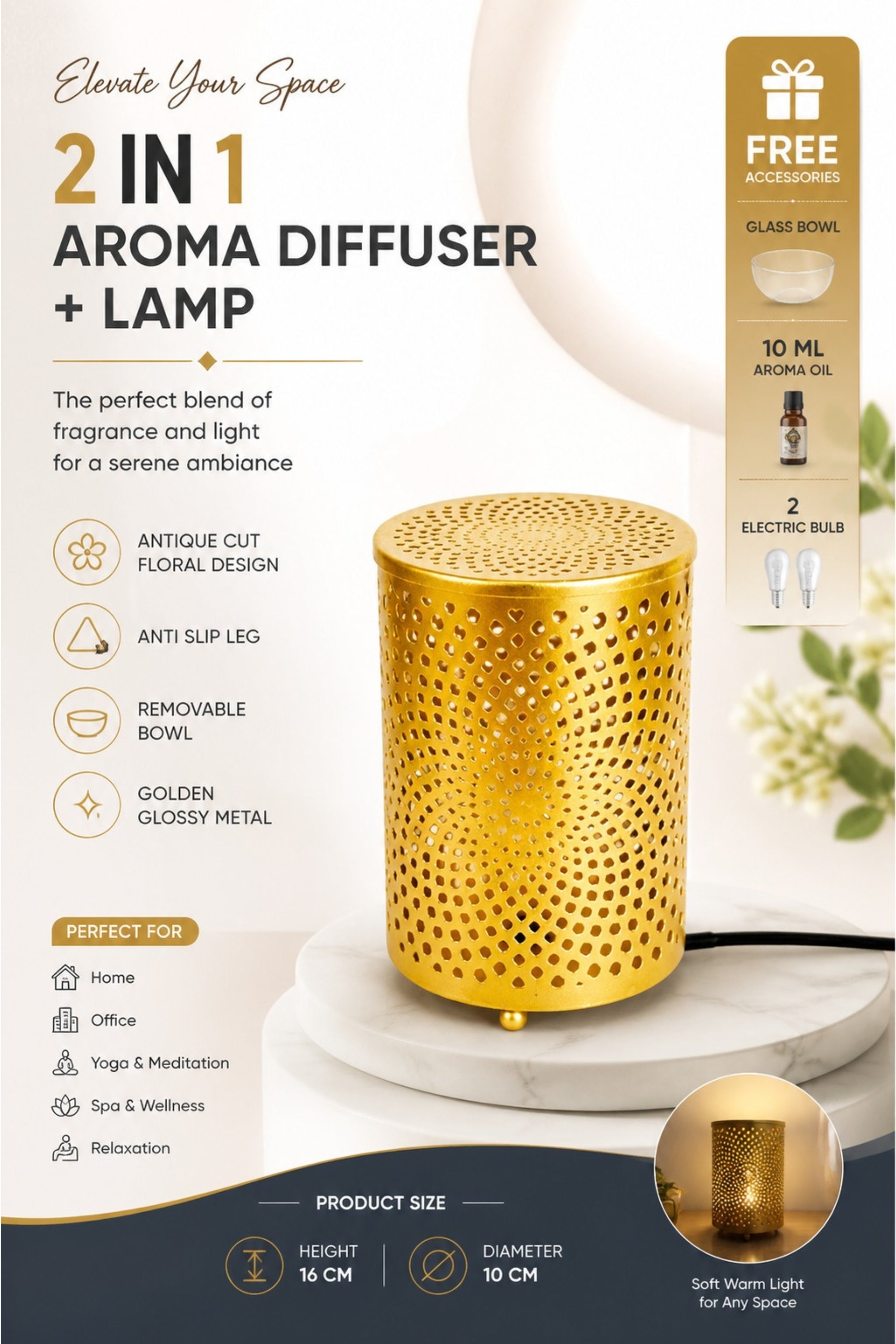 Modern Spiral Light Projection Electric Diffuser Lamp | Metal Aroma Burner with Warm Ambient Glow for Home Décor & Relaxation